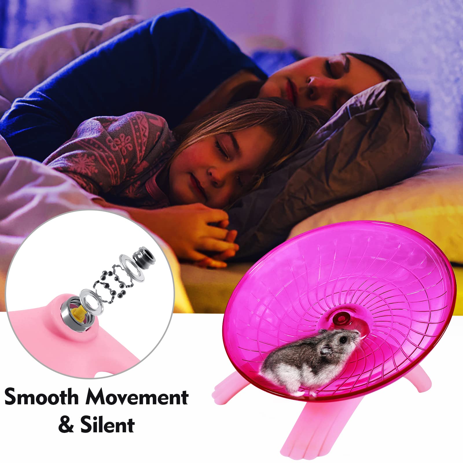 Hamster Flying Saucer Wheel Silent Spinner Quiet Exercise Runner For Dwarf Hamster/Gerbil Rat/Roborovski (Pink)