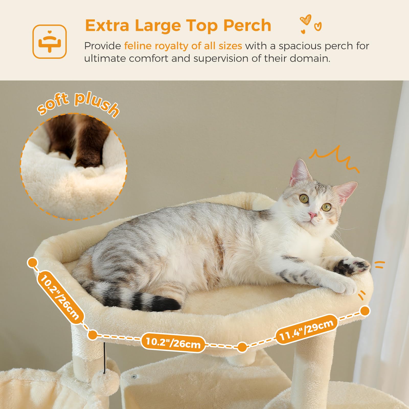 Pawz Road Tall Cat Tower, 70 Inch Cat Tree With Hammock, 5 Scratching Posts, 2 Condos And A Large Top Perches For Large Cats-Bei