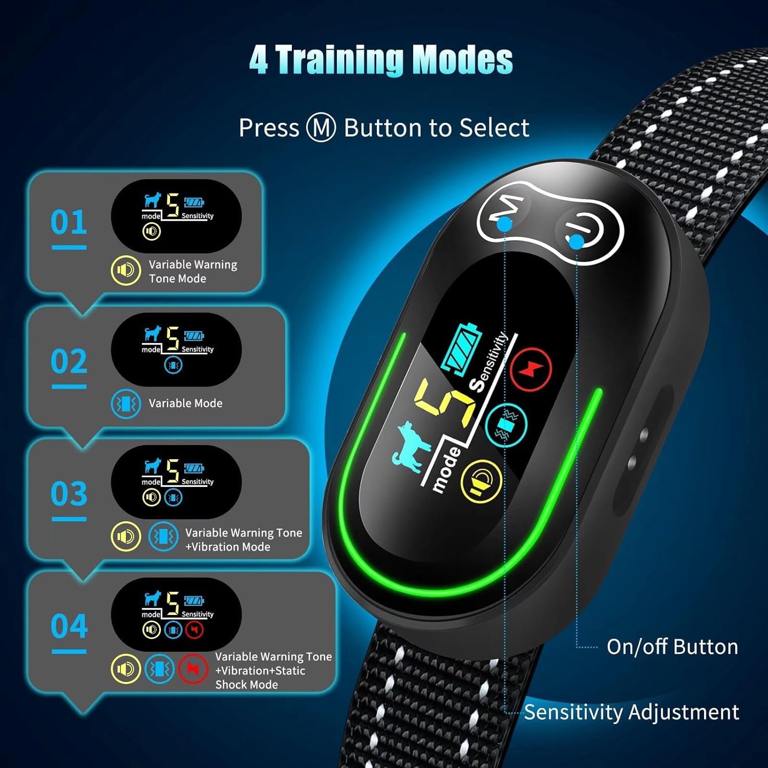 Akuvu Dog Bark Collar - Rechargeable Smart Barking Collar, Anti Bark Training Collar With Adjustable Sensitivity Beep Vibration Shock, Bark Shock Collar For Large Medium Small Dogs (Black)