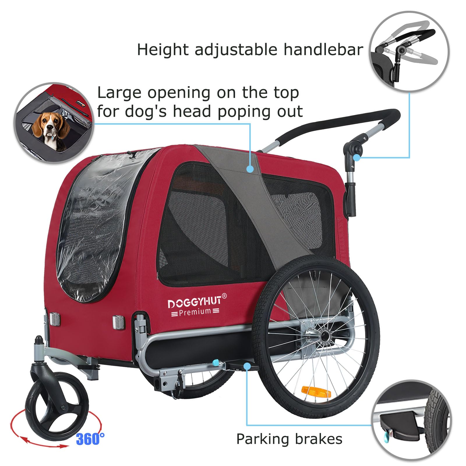 Doggyhut Premium Large Pet Bike Trailer & Stroller For Medium Or Large Dogs,Bicycle Trailer For Dogs Up To 78 Lbs