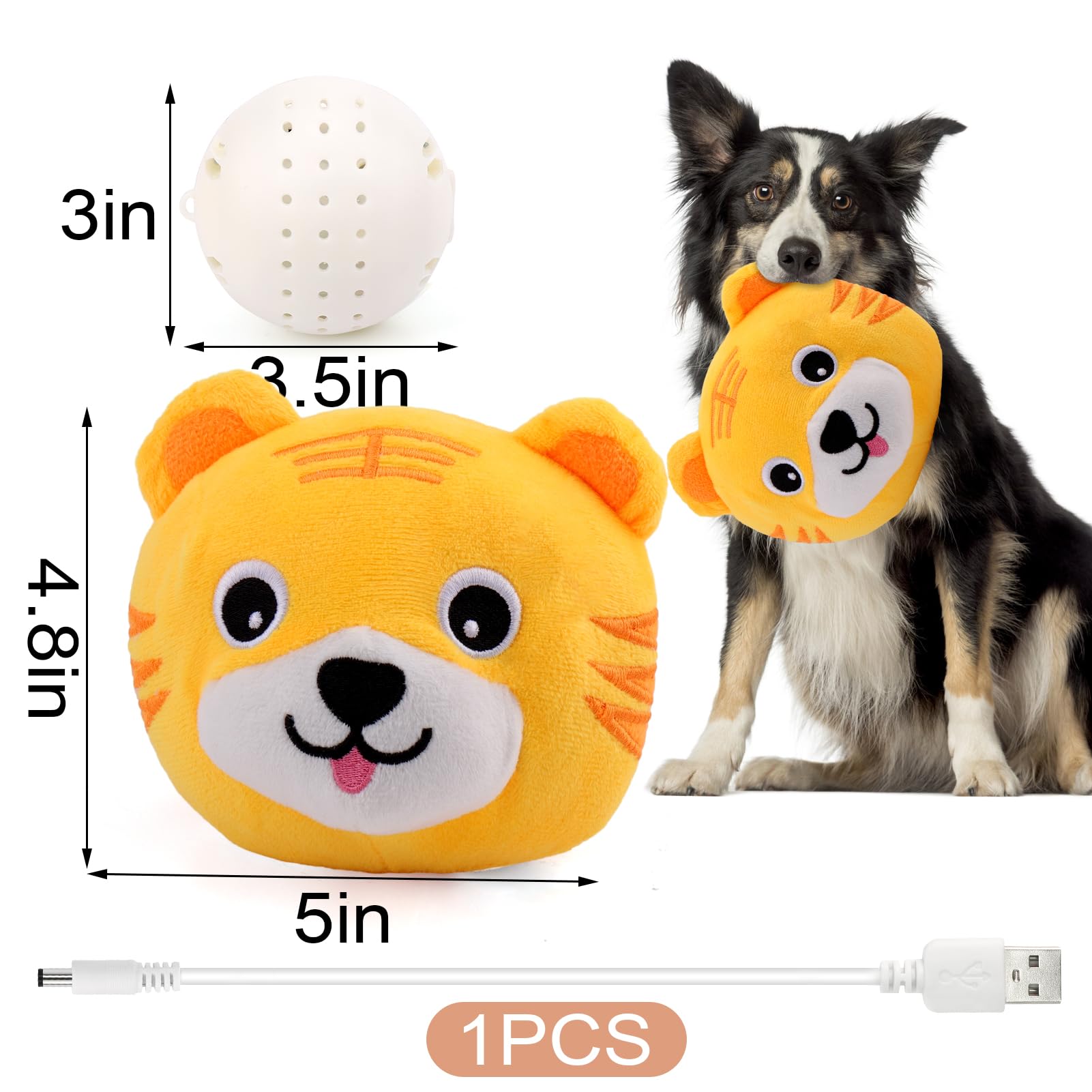 Baborui Interactive Dog Toys Tiger, Jumping Squeaky Dog Toys With Recording And Music Modes, Rechargeable Moving Dog Chew Toys F