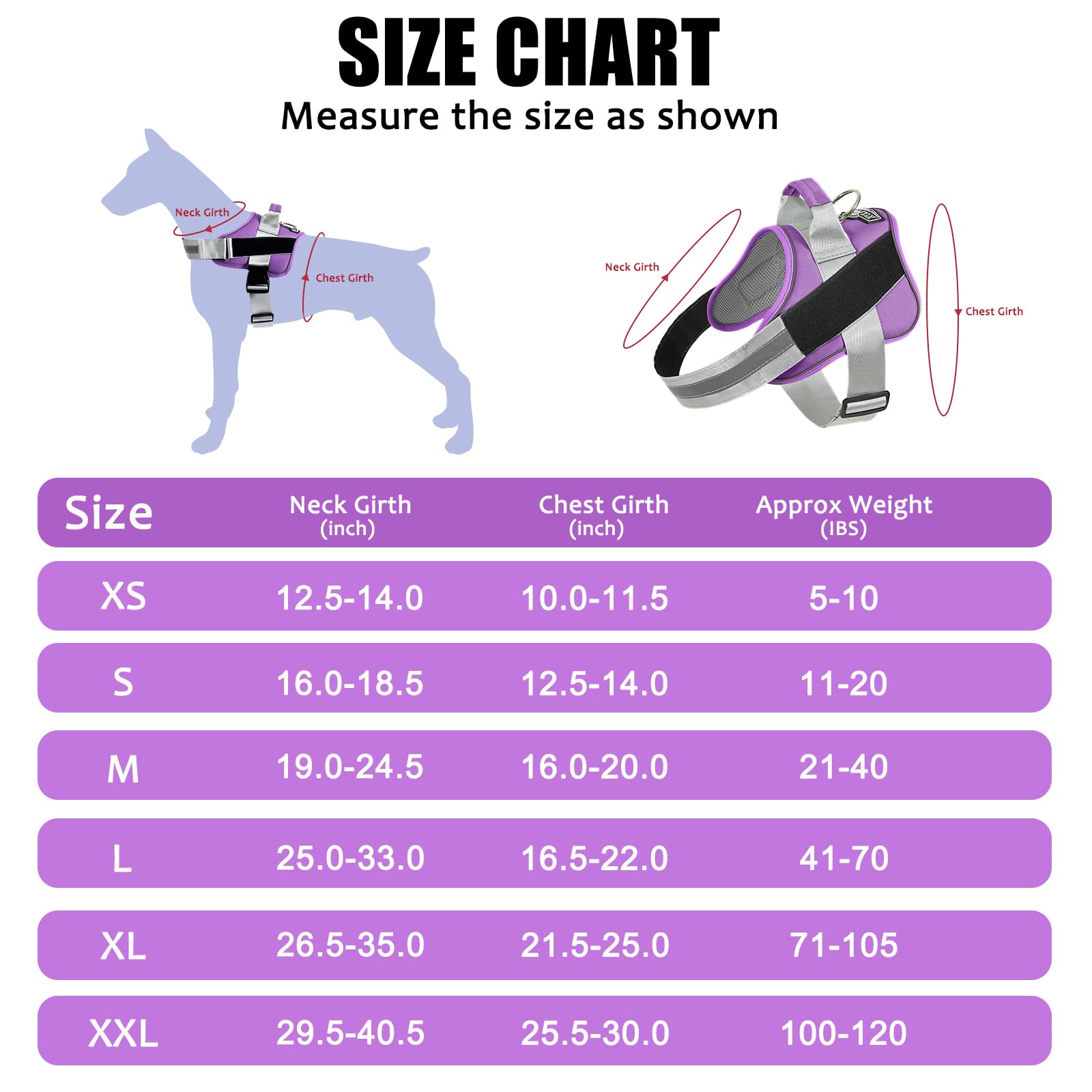 Bolux Dog Harness, No-Pull Reflective Dog Vest, Breathable Adjustable Pet Harness With Handle For Outdoor Walking - No More Pulling, Tugging Or Choking (Lavender, Large (Pack Of 1))