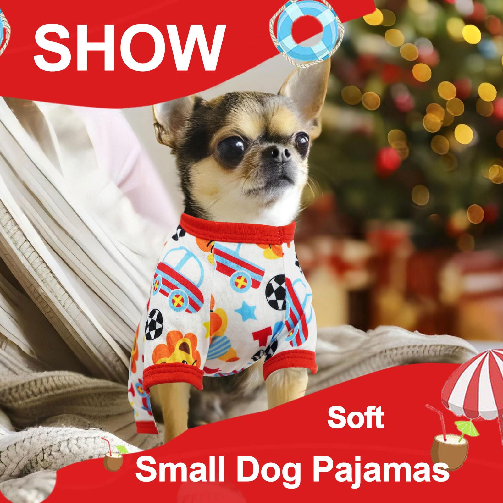Viunimo Puppy Clothes For Small Dogs - Summer Cute Pajamas, Soft Stretchy Onesies For Boy Girl Dogs, Cat Pet Jammies Outfit (Yel