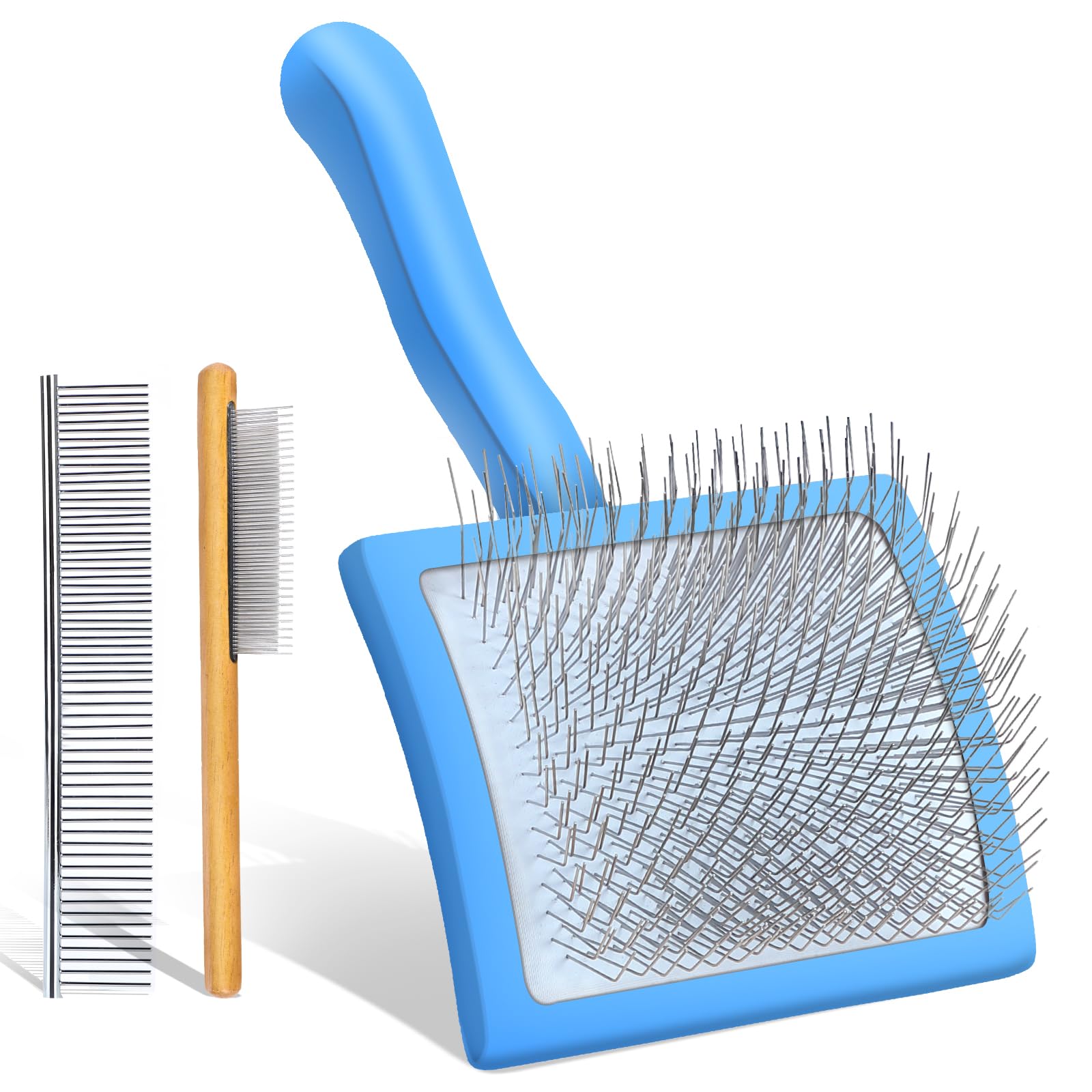COZYGIFT Blue Slicker Brush for Medium to Large Pets - Long Pin Grooming Tool Removes Loose Hair, Tangles and Knots, Includes Fr