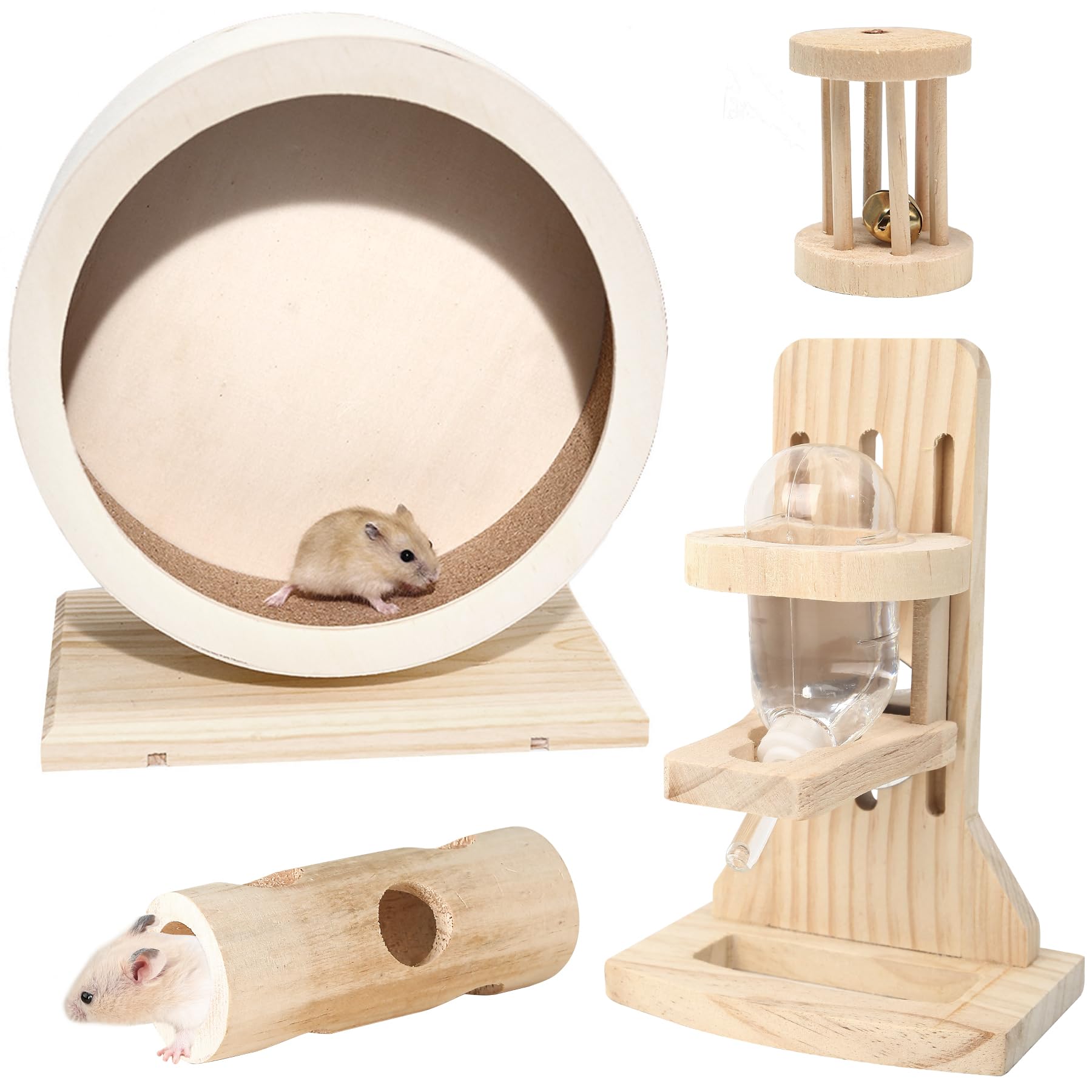 Antiai 4 Pack Hamster Wheel Set,8.2Inch Medium Size Slience Quiet Spinner Hamster Running Wheels,Hamster Water Feeder Accessorie