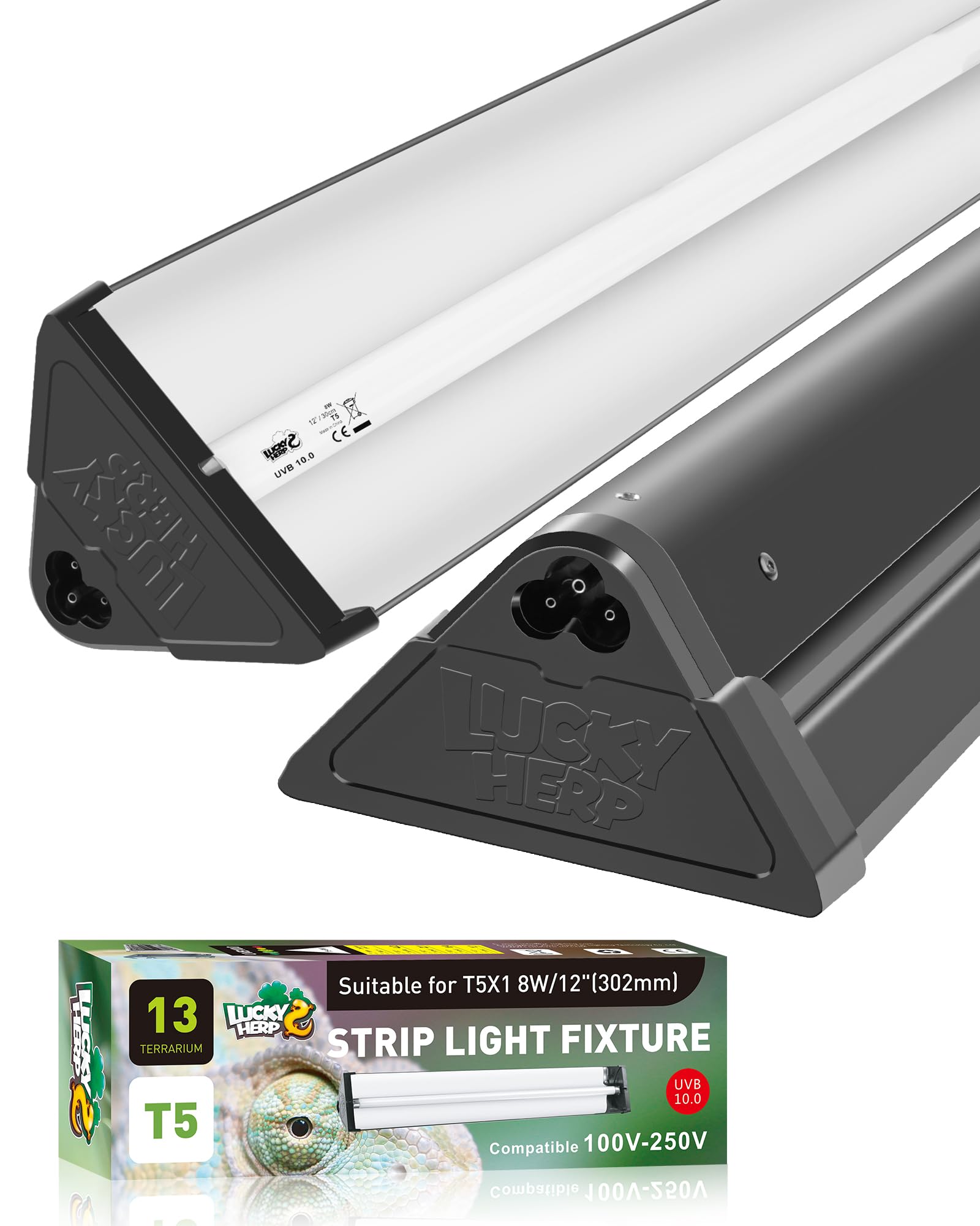 Lucky Herp T5 Reptile Light Fixture Combo Kit 8W (New Upgrade), Desert Uvb 10.0 12'' Fluorescent Tube Uva Uvb Reptile Light For 