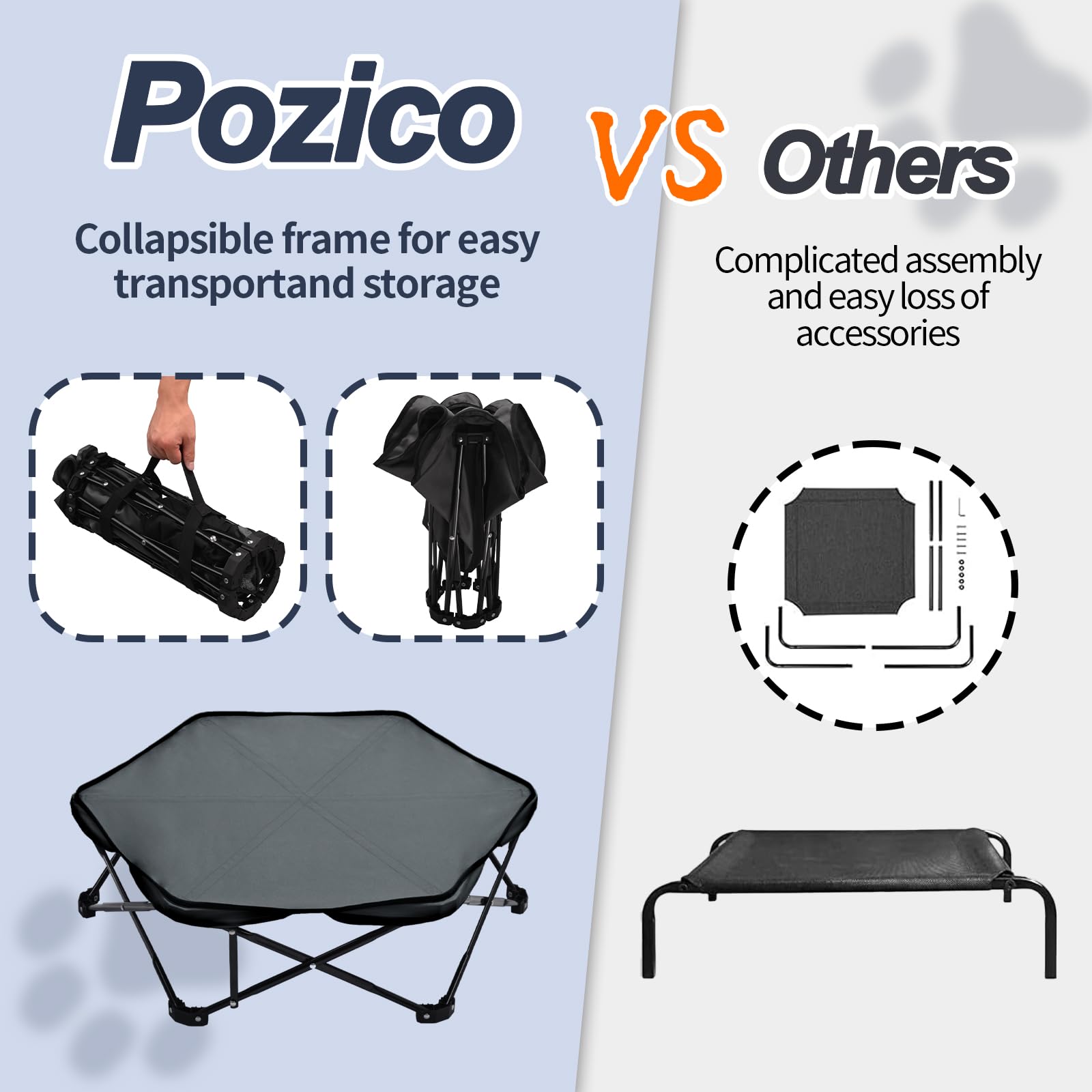 Pozico Small Elevated Dog Bed - 26'' Foldable Pet Cot With Carry Handle, Raised Dog Bed With Sturdy Frame & Plush Cushion, Porta