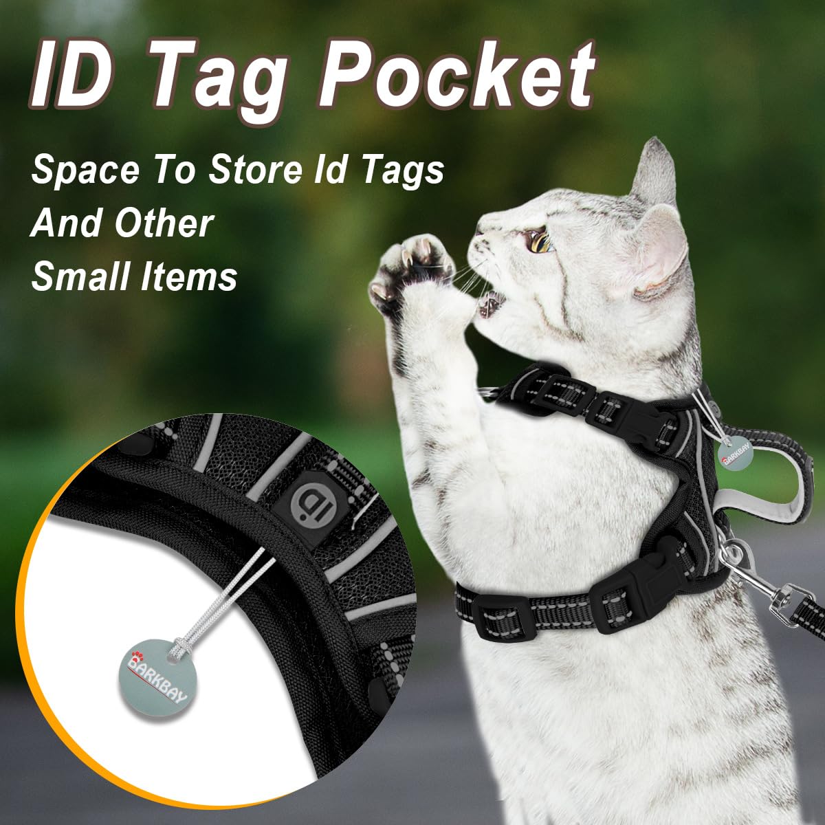 Cat Harness And Leash Set For Walking Escape Proof For Small Large Cat Kitten Harness With Id Tag Pocket (Black,Xs)
