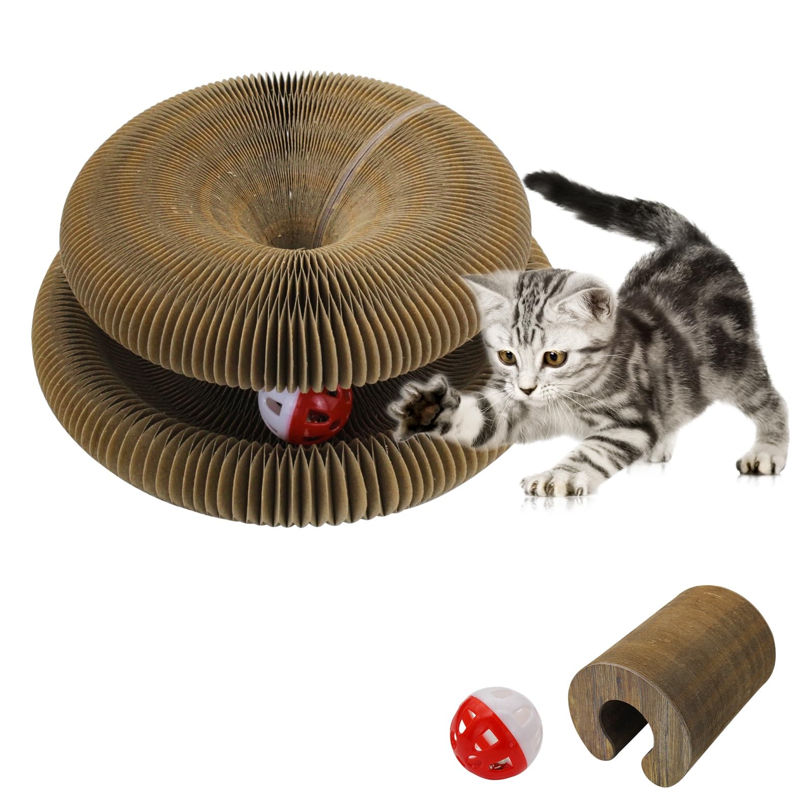 Andiker Magic Organ Cat Scratching Board, Corrugated Paper Cat Scratcher With Jingly Ball For Playing Scratching Paws, Foldable 