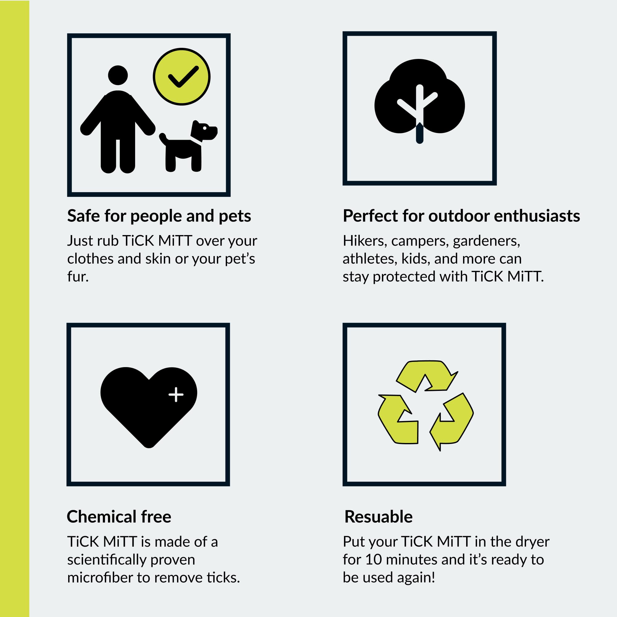 TiCK MiTT Yellow Tick Removal Glove for Humans & Pets - Safely Remove Ticks Effortlessly, Chemical-Free, Durable, Portable Tick