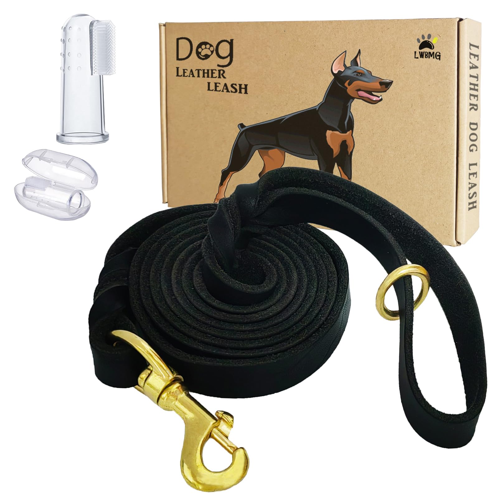 Lwbmg Black Leather Dog Leash 6Ft X 5/8'', Heavy Duty Dog Leash, Strong Sturdy Genuine Leather Dog Leash, Soft Braided Leather L