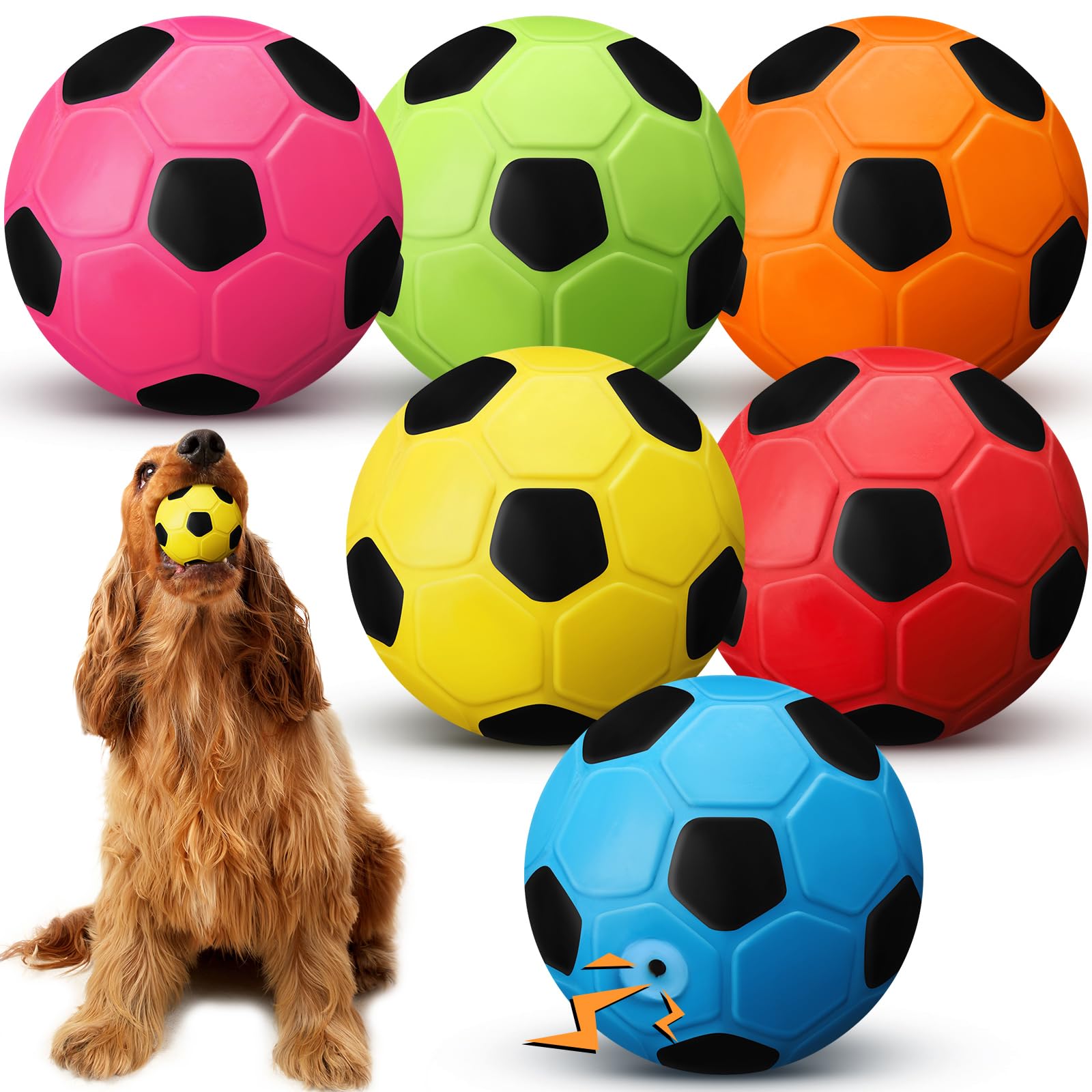 Vinsot 6 Pack 2.6' Squeak Latex Dog Toy Ball Soft Durable Chew Puppy Soccer Toy Rubber Fetch Interactive Dog Ball For Small Med
