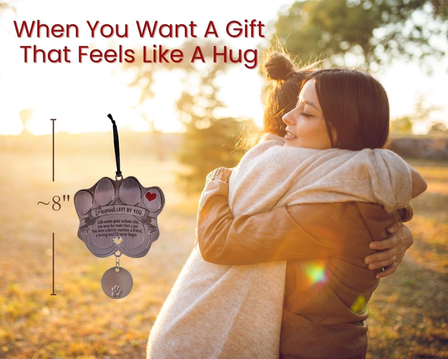 Pet Memorial Ornament - 3' Metal Casted Paw Print Design Ornament With Engravable Drop Pendant - Beautiful Remembrance Gift For A Grieving Pet Owner - Includes Pawprints Left By You Poem Card