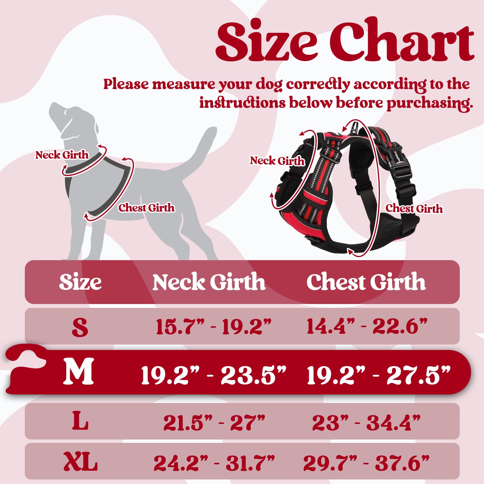 Rabbitgoo Dog Harness Medium Sized, No Pull Pet Harness With 3 Buckles, Adjustable Soft Padded Pooch Vest With Instant Control Handle, Easy Walking Reflective Pet Vest For Medium Dogs, Red, M