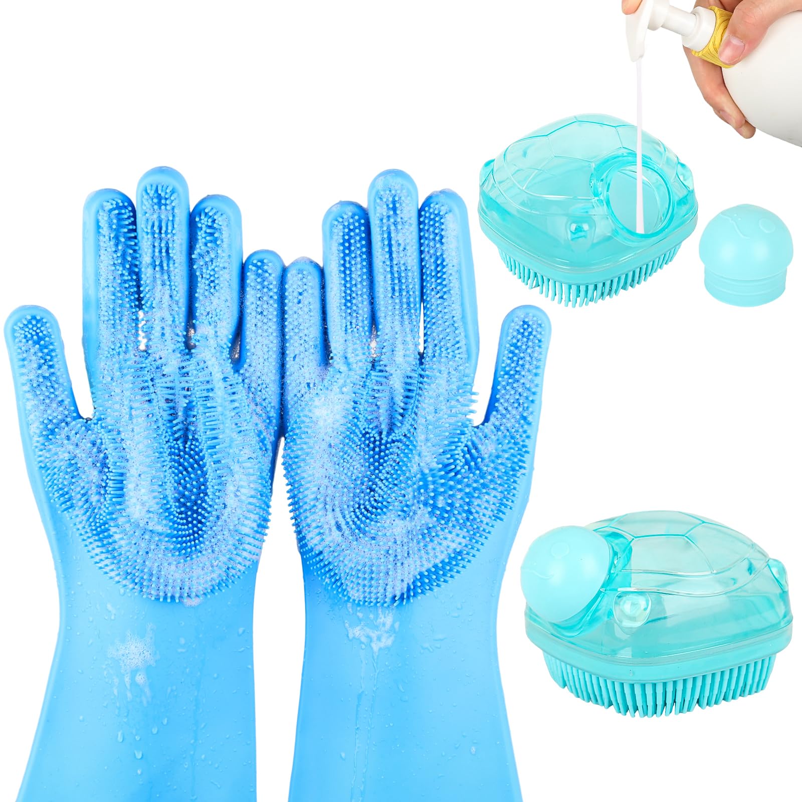Idqquqq 2Pcs Dog Glove And Dog Shampoo Brush, Dog Bath Brush That Can Add Dog Shampoo, Dog Bath Supplies Dog And Cat Bath Set