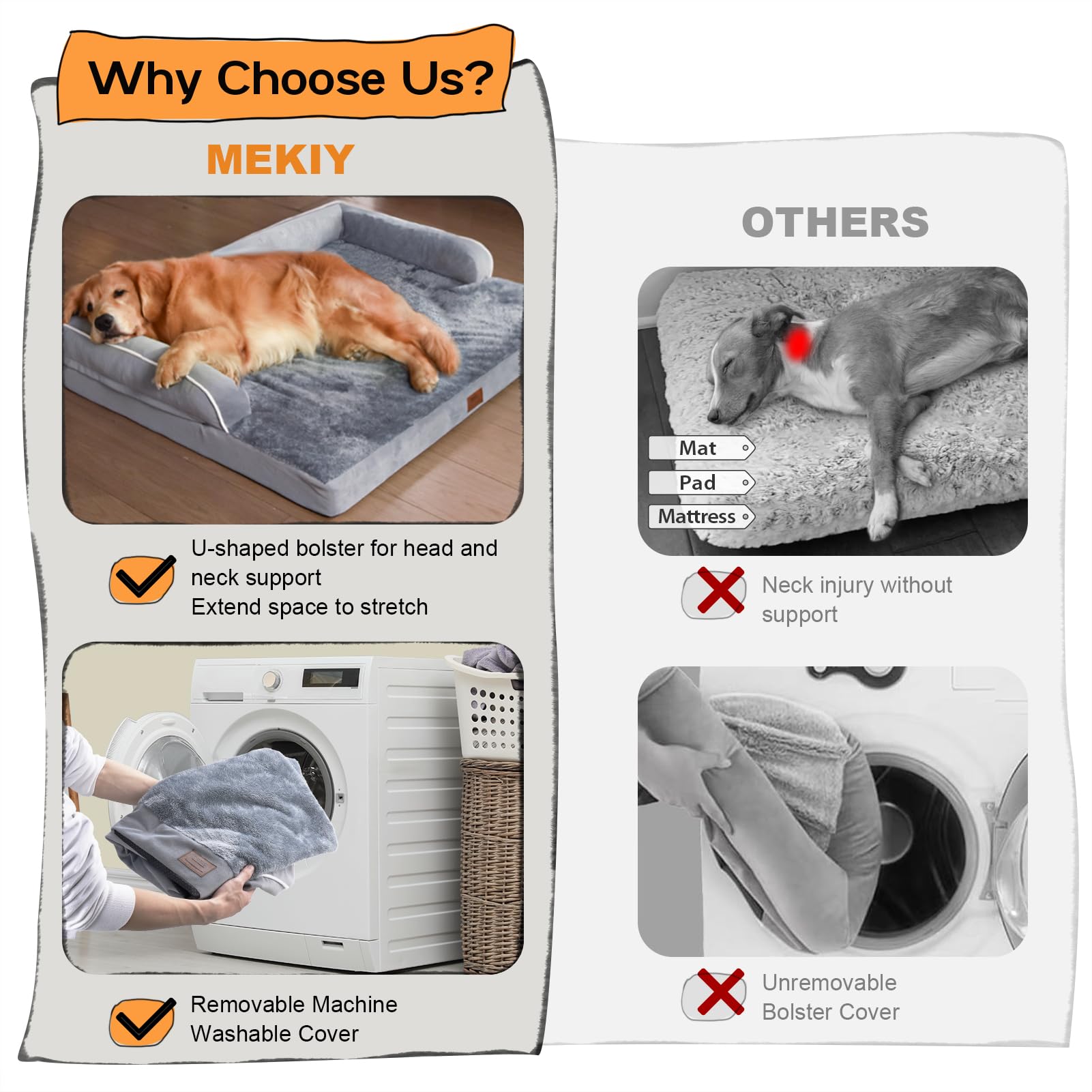 Large Dog Bed Orthopedic Washable: Beds Bolster - Xl Xlarge Extra Big Dogs - Memory Foam - Couch Sofa - Waterproof With Removable Cover