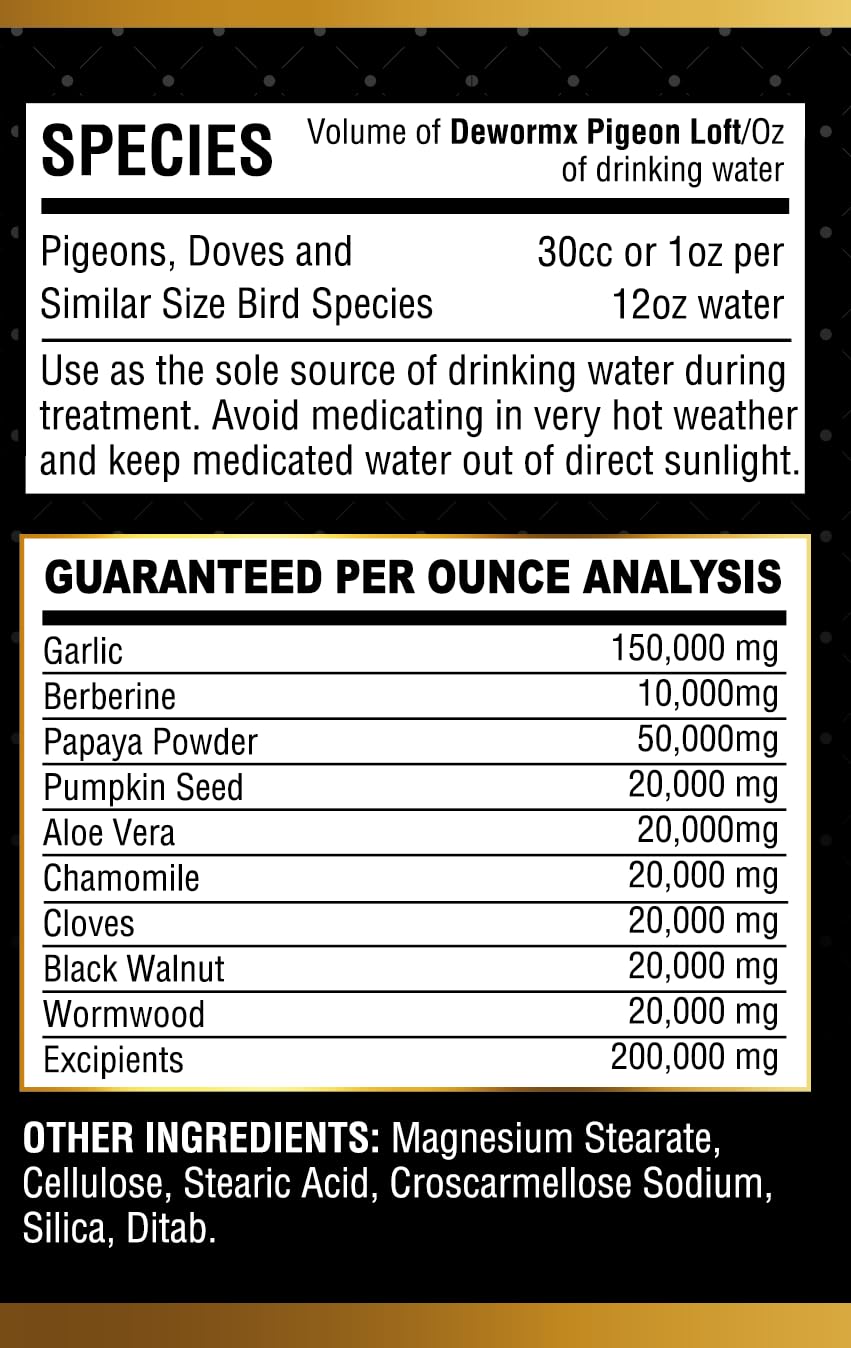 Farmalab Natural Dewormer No Withdraw Hens, Ducks, Roosters, Turkeys, Goose, Parakeets, Cockatiels, Lovebirds, Finches, Quakers,