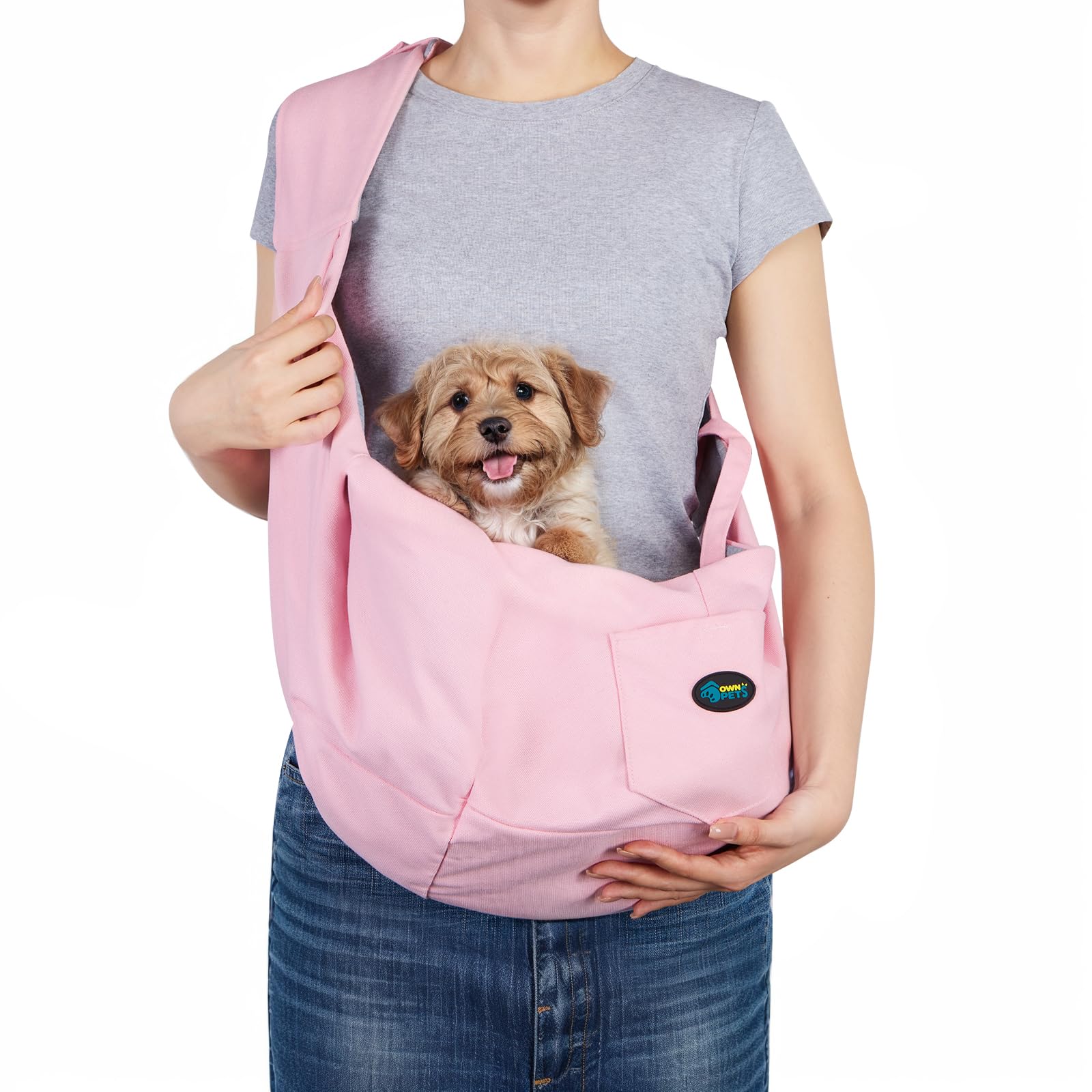 Ownpets Pink Pet Sling Carrier, Pet Sling Carrier Bag Safe,Fit 10~15Lb Cats&Dogs, Comfortable, Adjustable, Perfect For Daily Wal