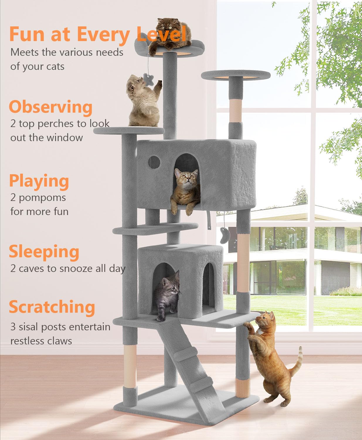 Os Motor 77'' Cat Tree Tower For Indoor Cats Large Adult,Cute/Tall Modern Cat Tree For Big Cats 20 Lbs,Plush Multi-Level Cat Con