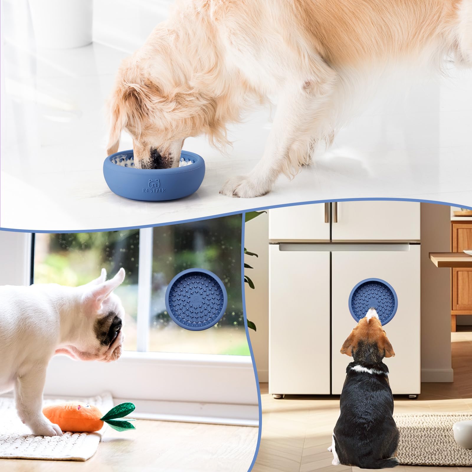Bestalk Dog Lick Bowl, Large Non-Slip Silicone Mat for Anxiety Relief, Dark Blue, Dishwasher Safe
