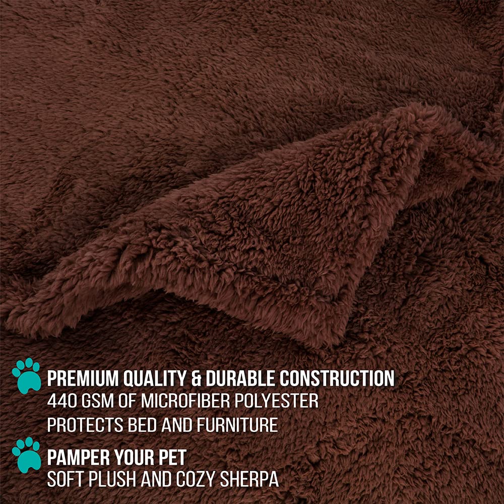 Petami Fluffy Waterproof Dog Blanket For Bed Large Dogs, Soft Warm Pet Sherpa Throw Pee Proof Couch Cover, Reversible Cat Blanket Sofa Crate Kennel Protector, Washable Mat (Brown, 60X80)