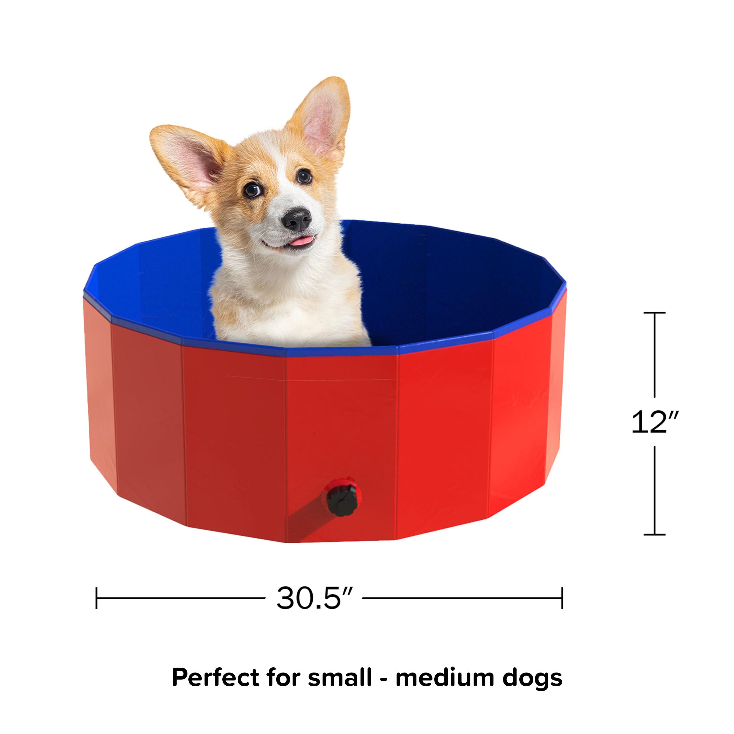 Foldable Dog Pool - 30.5X12In Pet Pool - Durable Pvc Outdoor Pool With Drain For Grooming, Bathing, Or Play - Kiddie Pool For Dogs By Petmaker (Red)