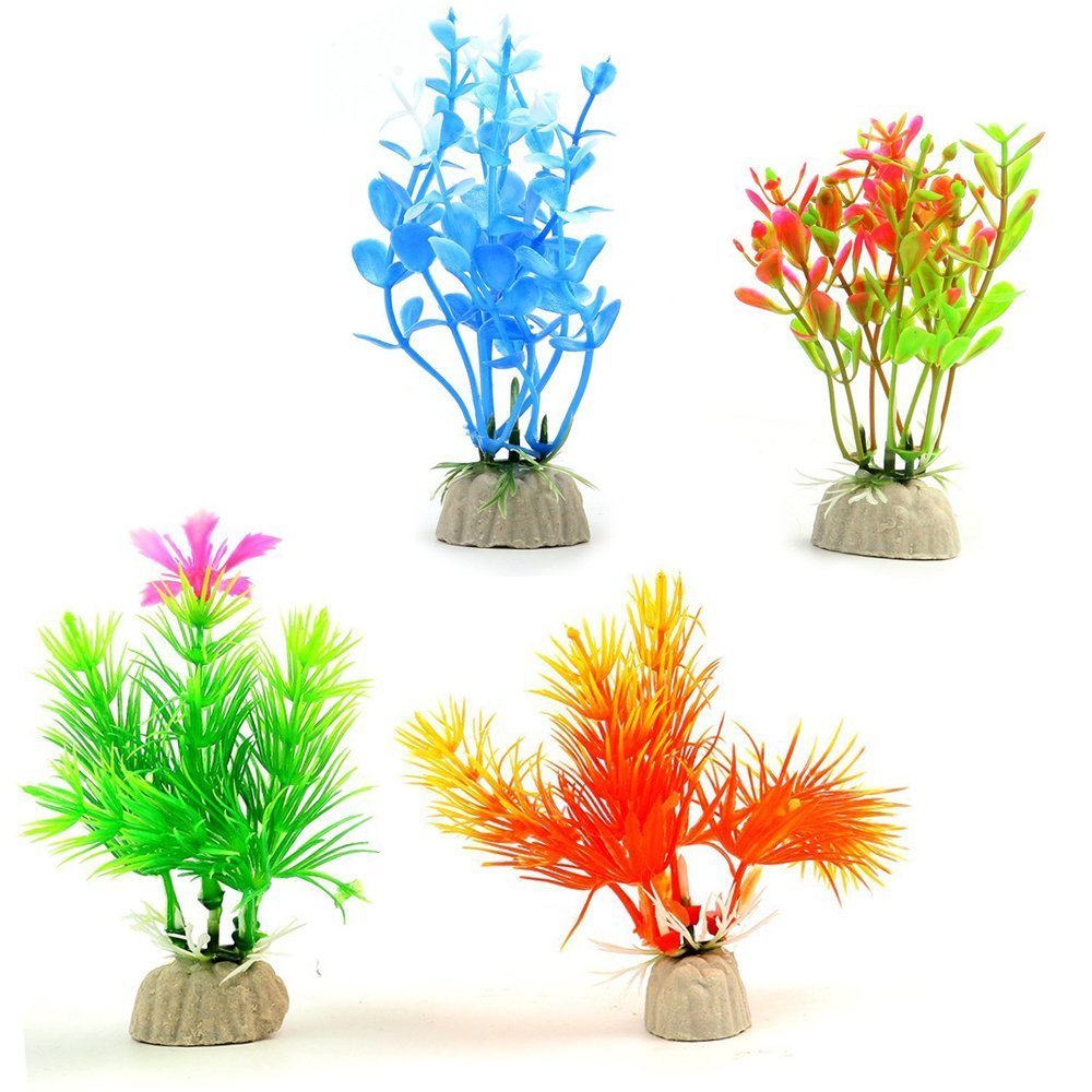 Comsun 10 Pack Artificial Aquarium Plants, Small Size 4 To 4.5 Inch Approximate Height Fish Tank Decorations Home Décor Plastic