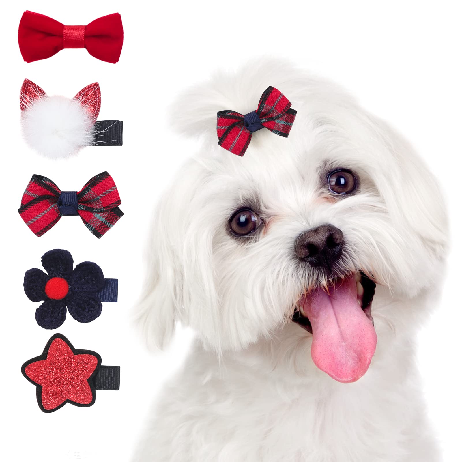 Www Small Dog Hair Accessories - 5 Pcs Cute Red Bow Flower Crown Hairpins, Barrettes For Girls, Puppies, And Cats - Party And Bi