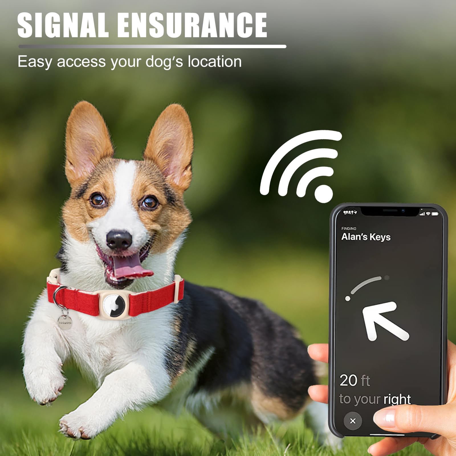 Dogwong Airtag Cotton Hemp Dog Collar, Heavy-Duty With Airtag Holder, Christmas Red, Natural Fabric, Cute Puppy Necklace For Sma