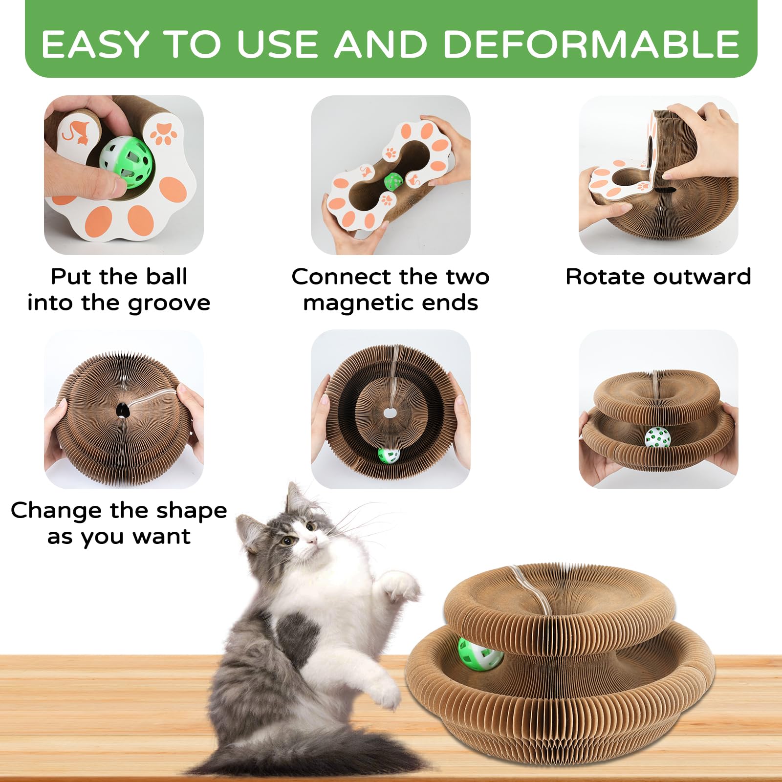 Goosheep Accordion Magic Organ Cat Scratching Board Toy - Kitty Kurlz Ball Scratch Pad Scratcher 1 Pack