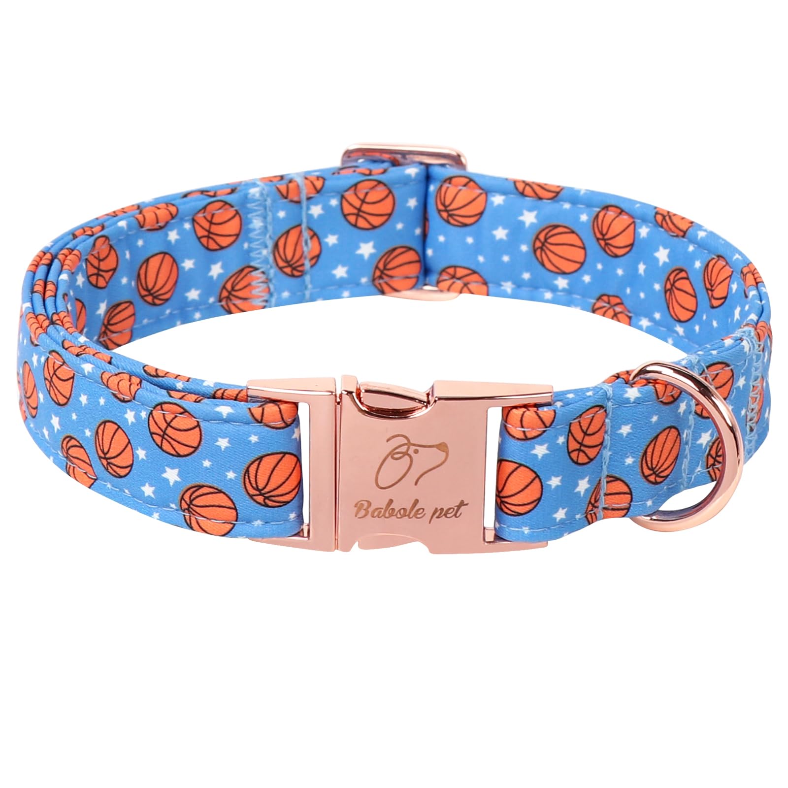 Babole Pet Adjustable Boy Dog Collar - Cute Blue Basketball Print Dog Collars For Medium Dogs, Durable Pet Heavy Duty Metal Buck