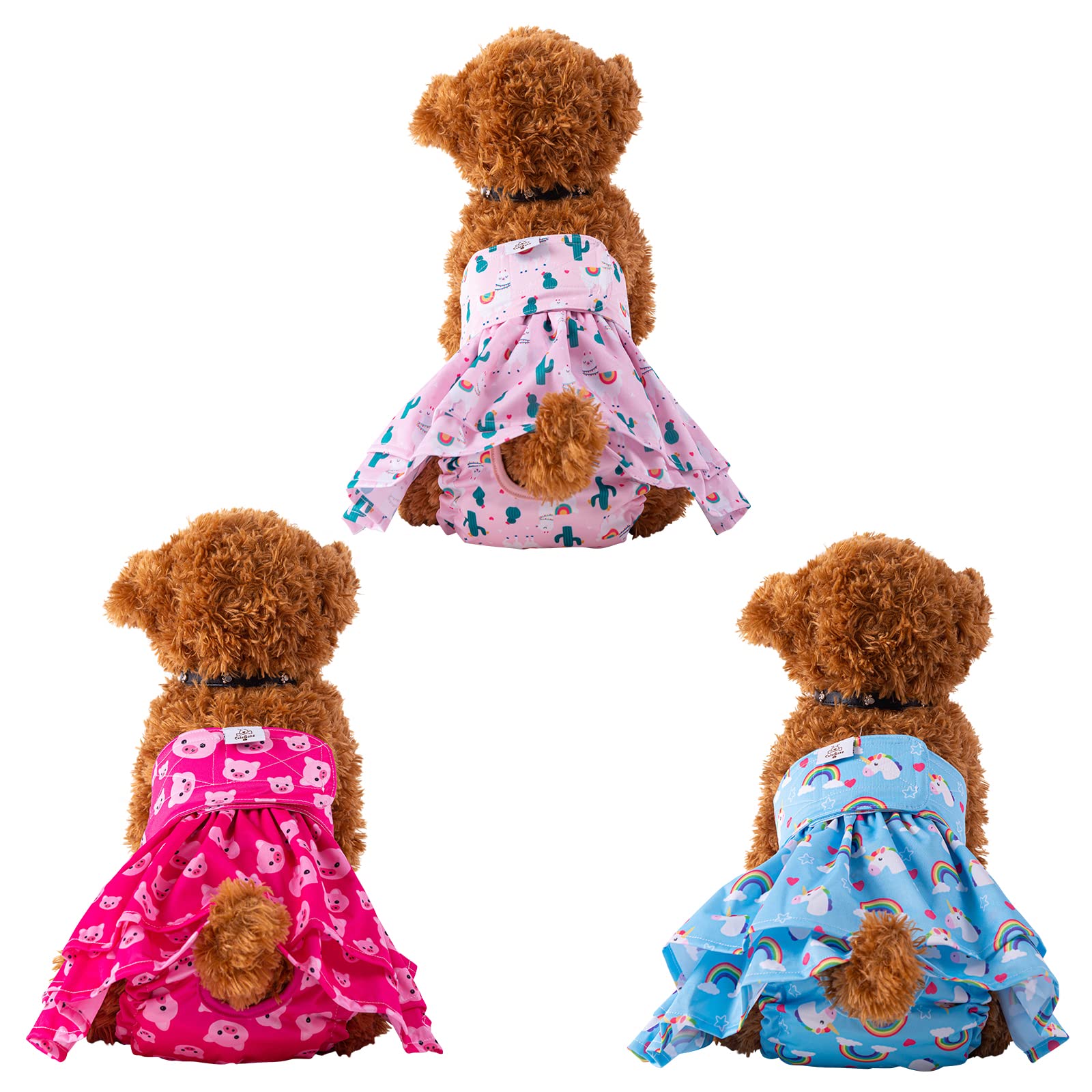 Cutebone Female Dog Diapers With Skirts 3 Pack Reusable Puppy Dresses Pants For Heat Cycle Period Qbd01L