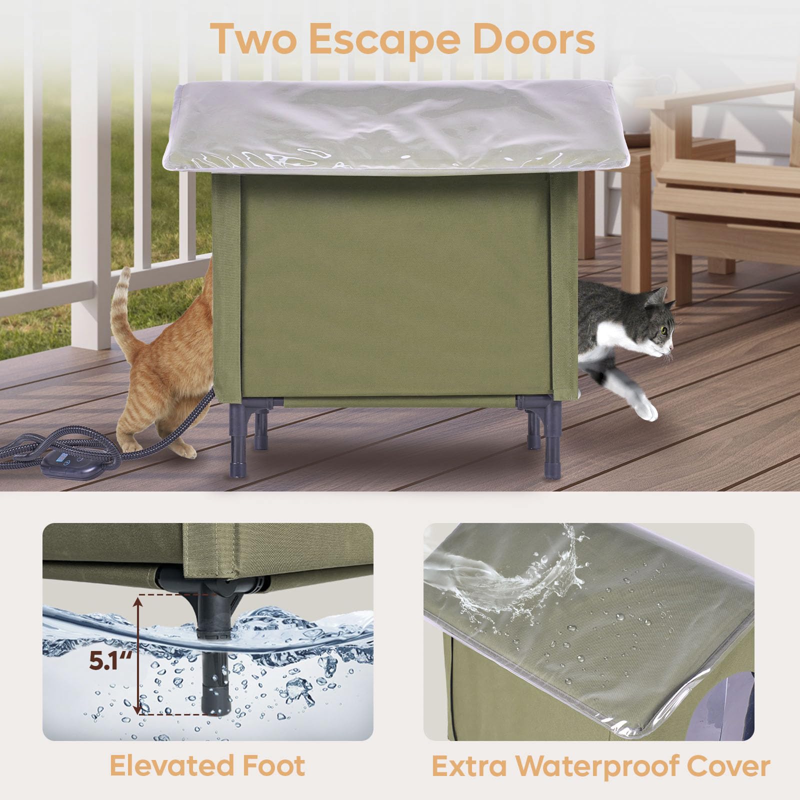 Becuddler Large Heated Cat House For Outside, Insulated Weatherproof Outdoor Feral Cat House With Timer & Adjustable Temperature