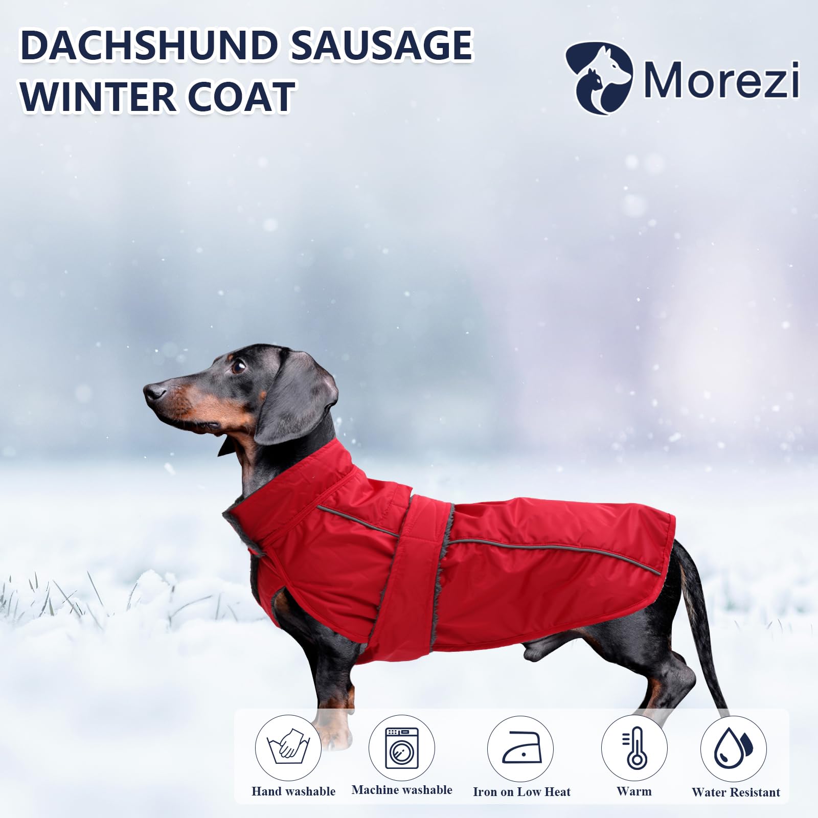 Dachshund Coat Waterproof, Perfect For Dachshund Sausage, Puppy Winter Jacket With Padded Fleece Lining, Outdoor Dog Clothing With Adjustable Bands And Underbelly Protection - Red - S