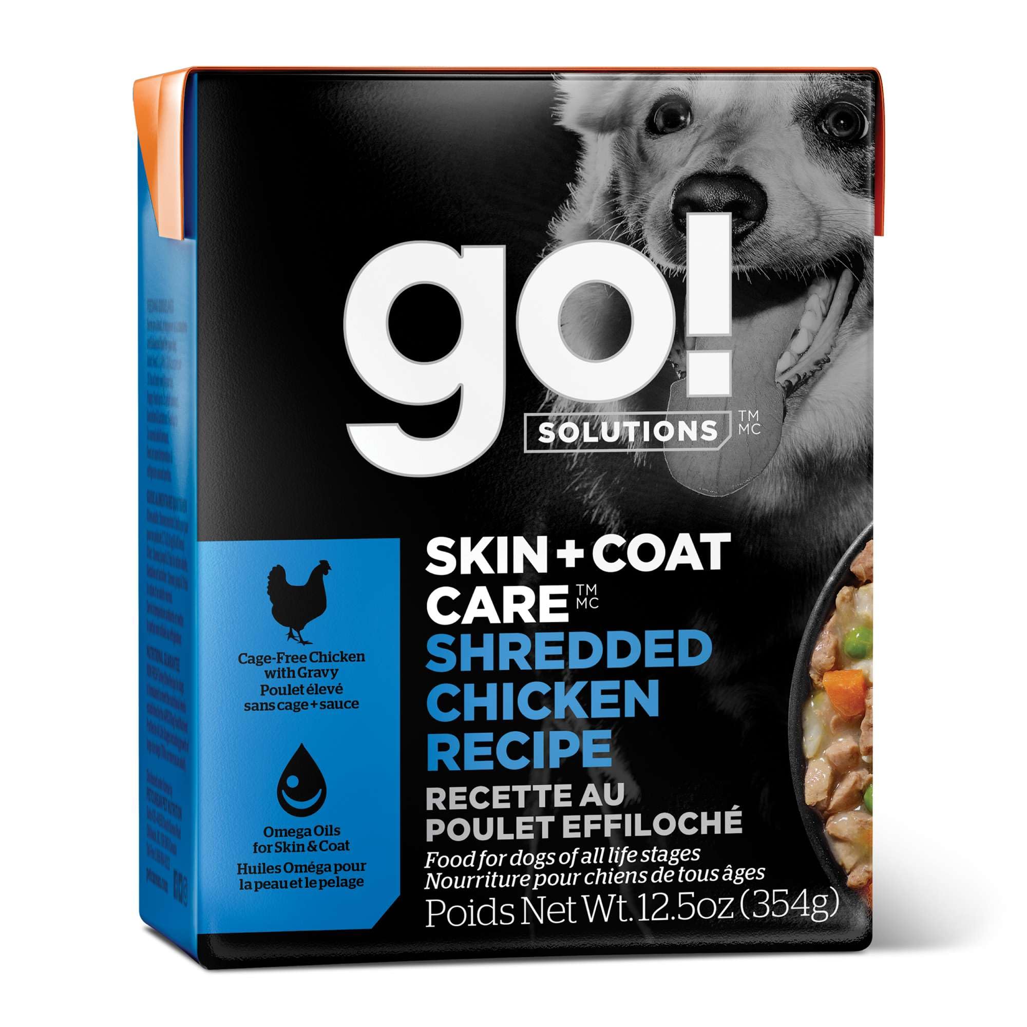 Go! Solutions Skin + Coat Care, Wet Dog Food, Shredded Chicken Recipe with Grains for Sensitive Skin, 12.5 oz (Pack of 12)