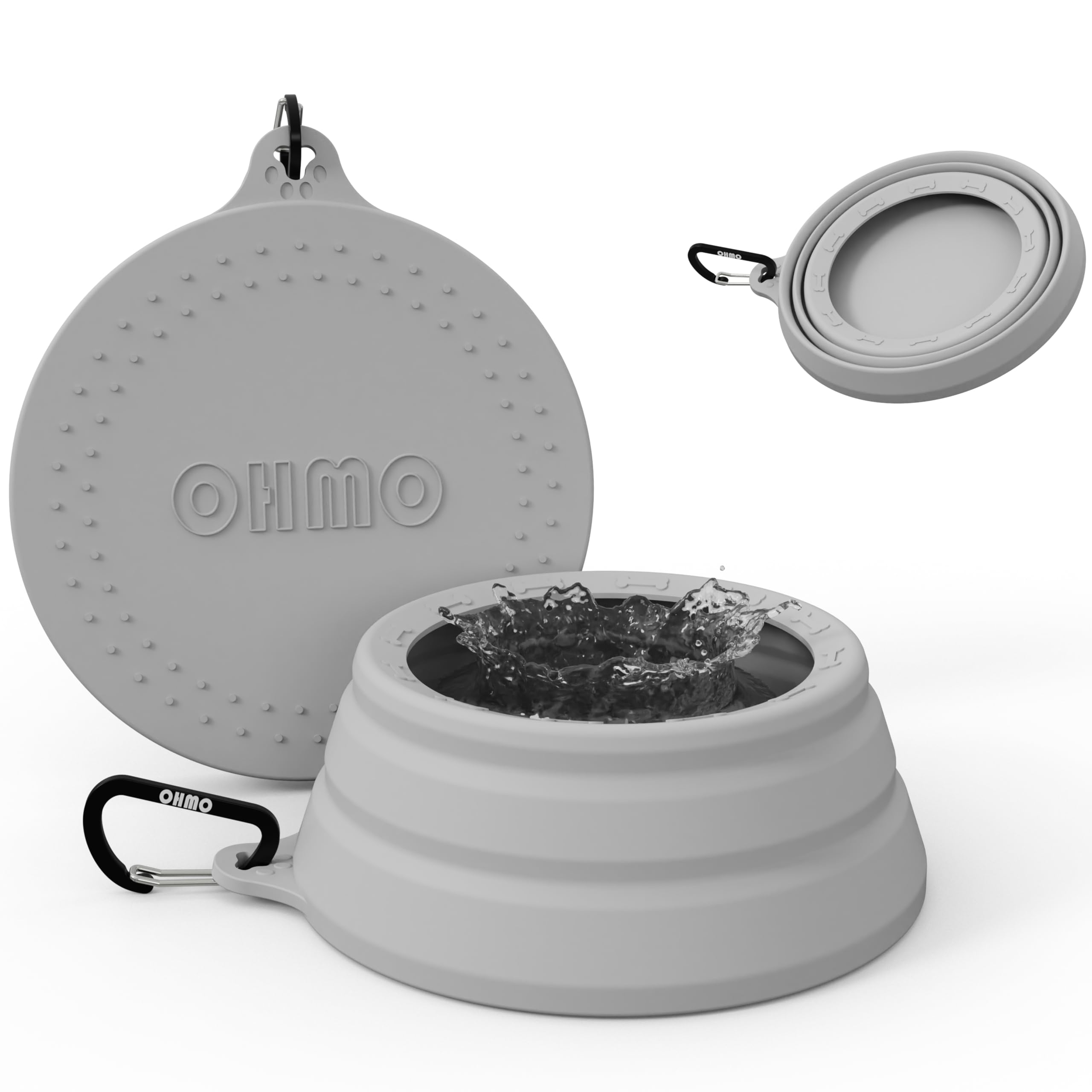 Ohmo-Collapsible Dog Water Bowl No Spill From Car Movement(24Oz Medium, Ash), Travel Dog Bowls, Less Splash Portable Pet Bowl Fo