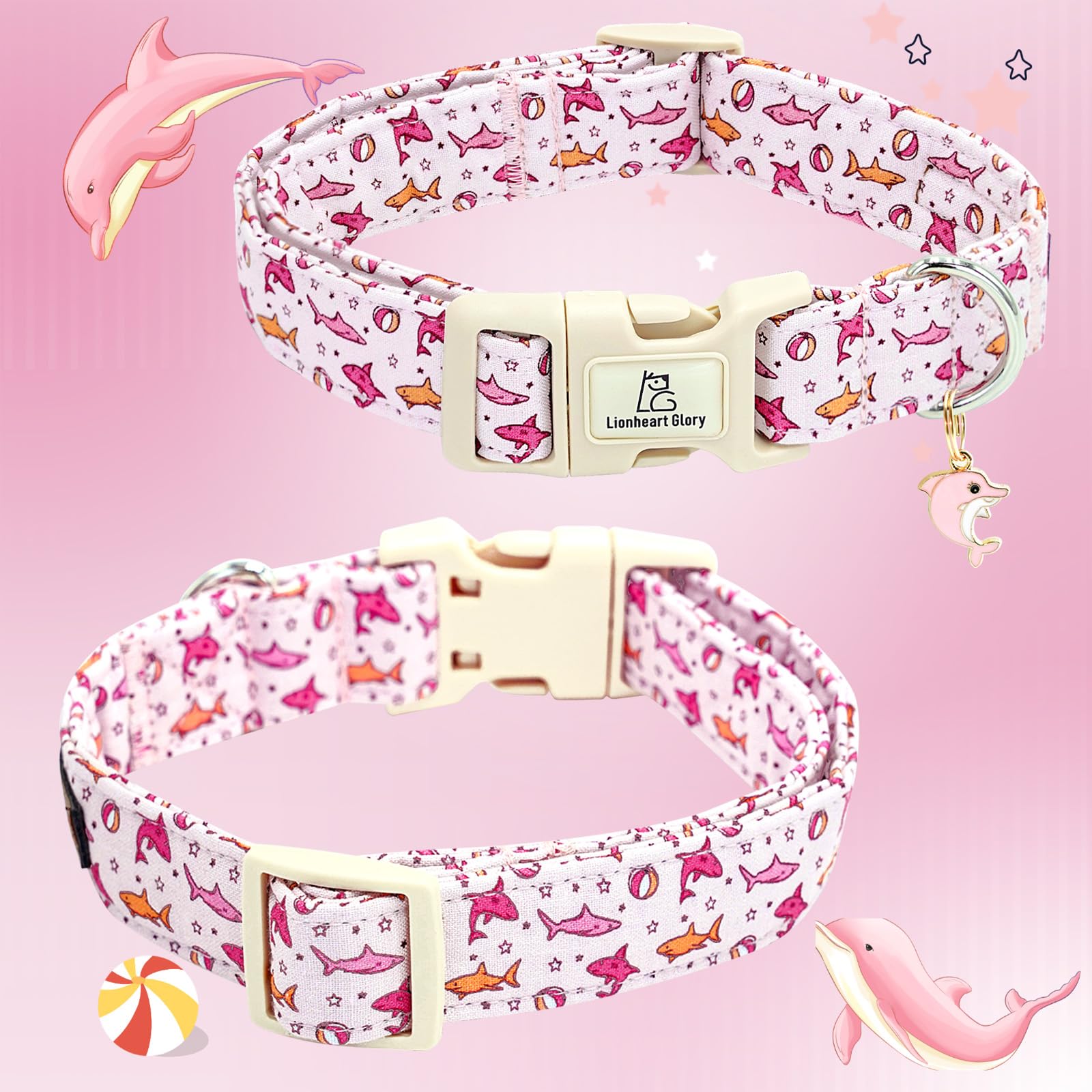 Lionheart Glory Dog Collar Shark Pattern Dog Collar Pink Dog Collars Male Or Female Spring Summer Cute Collar Pet Gift Durable A