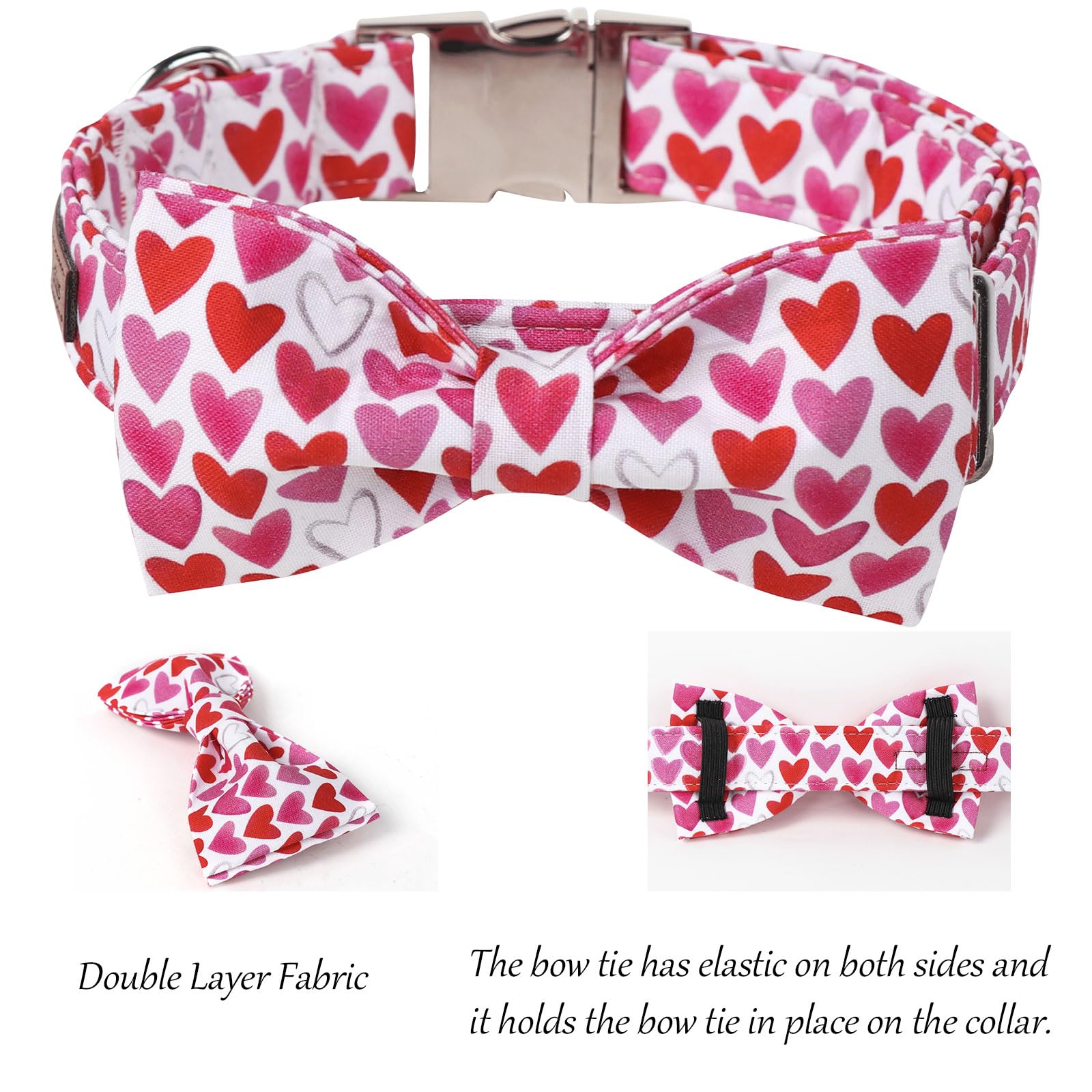 Lionet Paws Valentine'S White Dog Collar, Cute Heart Dog Collar For Small Dogs, Adjustable Cotton Pet Puppy Collars For Small Do