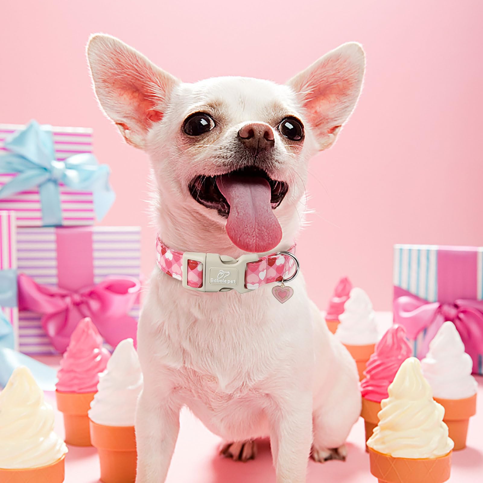 Babole Pet Valentines Dog Collar for Medium Dogs - Design Cute Pink Valentine Dog Collars Boy Girl Puppy Adjustable Quick Releas