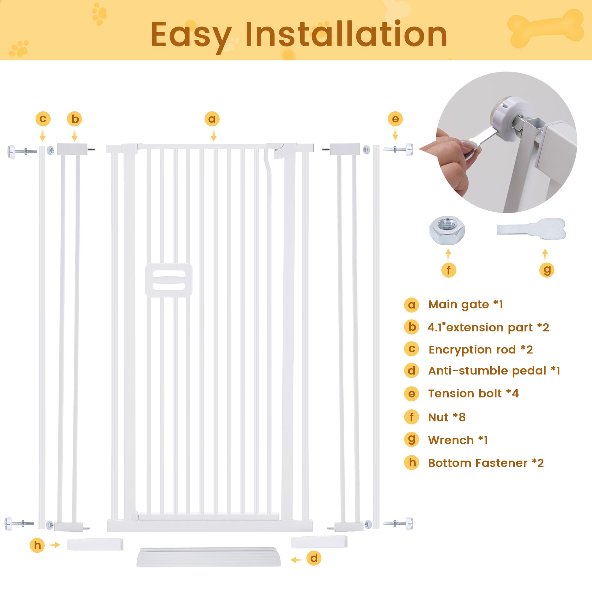 Oneblis 55' Extra Tall Cat Gate For Doorway, 29.5' -32.3' Adjustable Width Auto Close Pet Gate, No Drilling Pressure Mount Kit, High Cat Gates For Indoor No Climb, Suitable For Hallway Kitchen (White)