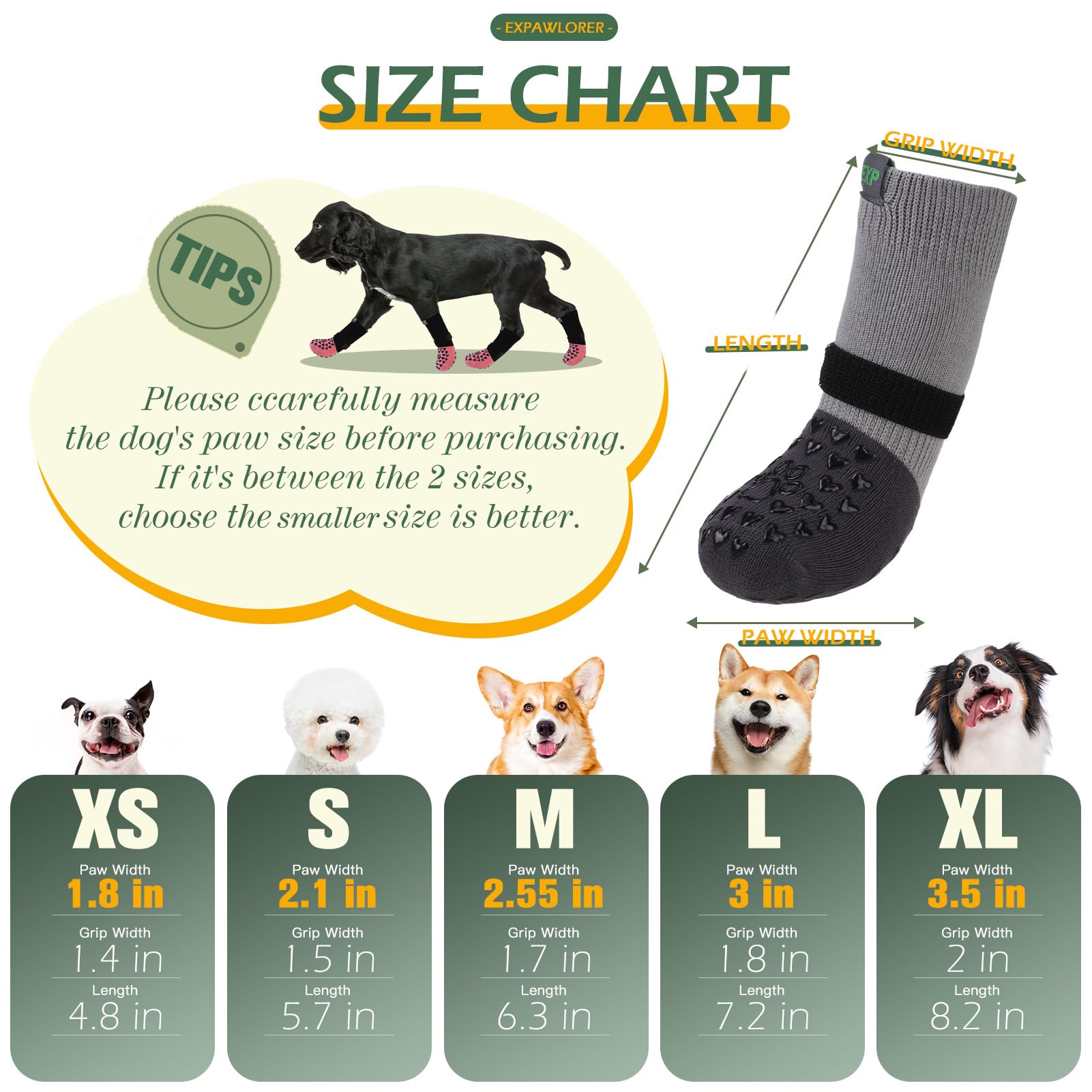 EXPAWLORER Anti Slip Dog Socks to Prevent Licking Paws - Dog Shoes for Hot Pavement, Pet Boots & Paw Protectors, Booties for Har