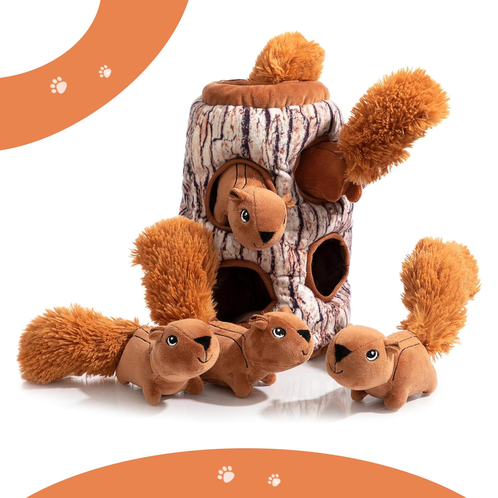 Hollypet Hide And Seek Squeaky Dog Toy, Designed Interactive Puzzle Plush Stuffed Puppy Toy, Squirrel