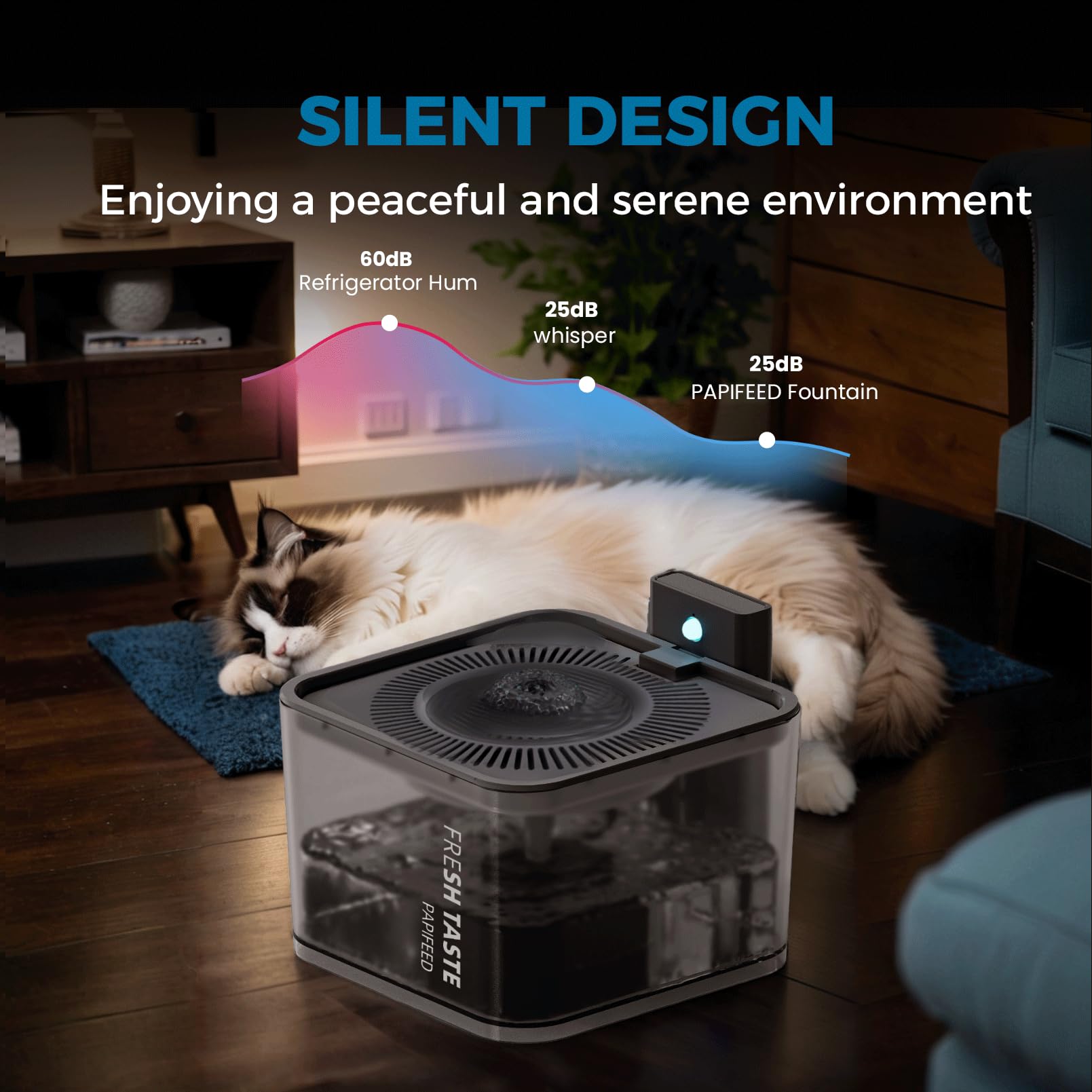 Papifeed Cat Water Fountain: 106Oz/3L Premium Pet Water Fountain Dispenser With Smart Motion Sensor With Filter, Wireless Batter