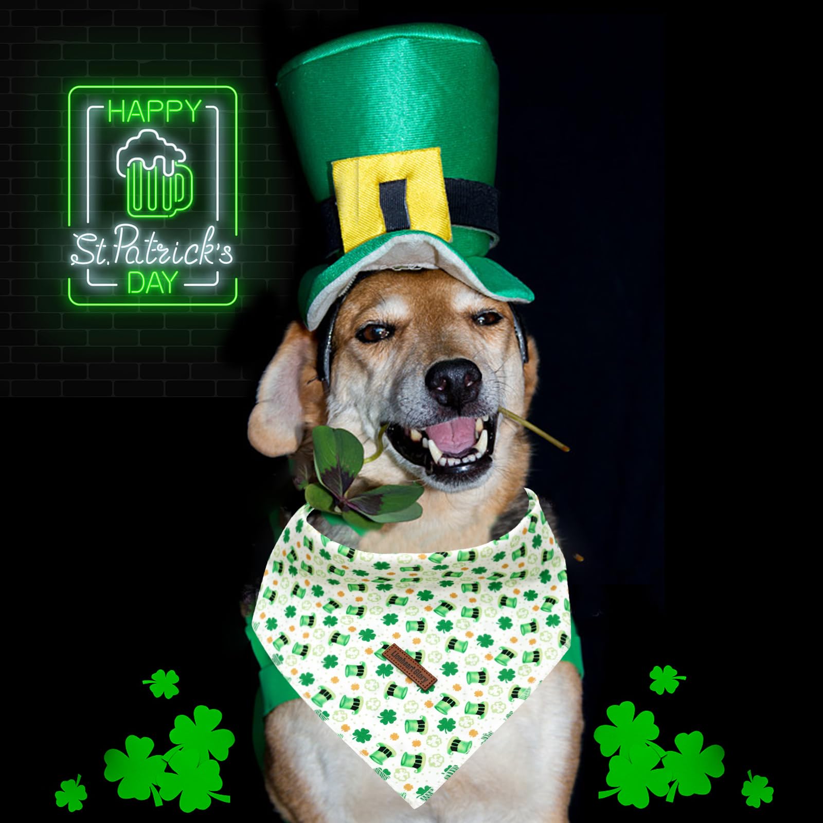 Lionheart Glory St Patricks Dog Bandana 1 Pack Washable Soft Dog Scarf, Square Adjustable Dog Bandanas For Small Dogs And Cats