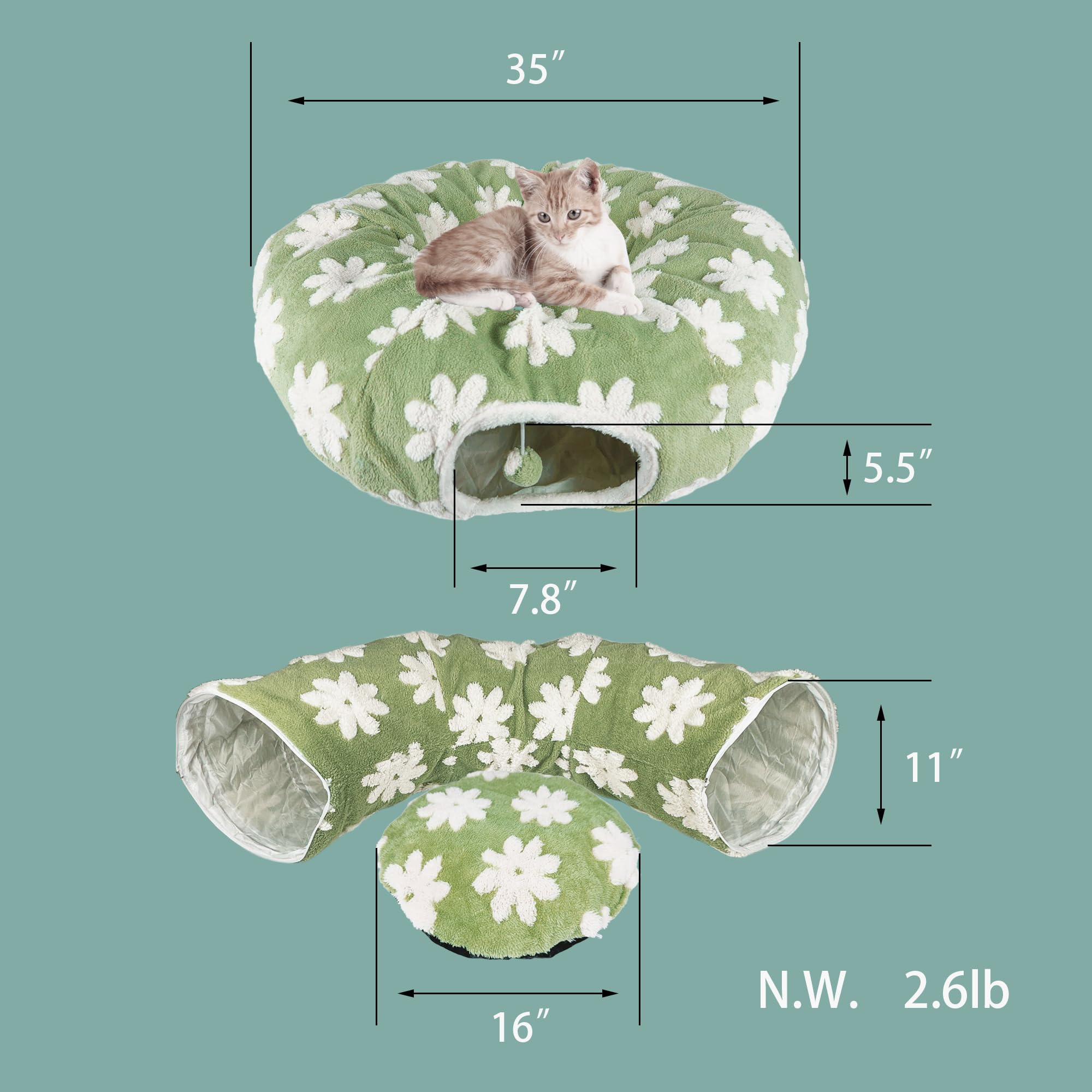 Cat Play Tunnel With Washable Cushion Bed, Round And S-Shape Malfunction Cat Tube Donut Tunnel Cave For Cats/Puppy/Kitten/Rabbit