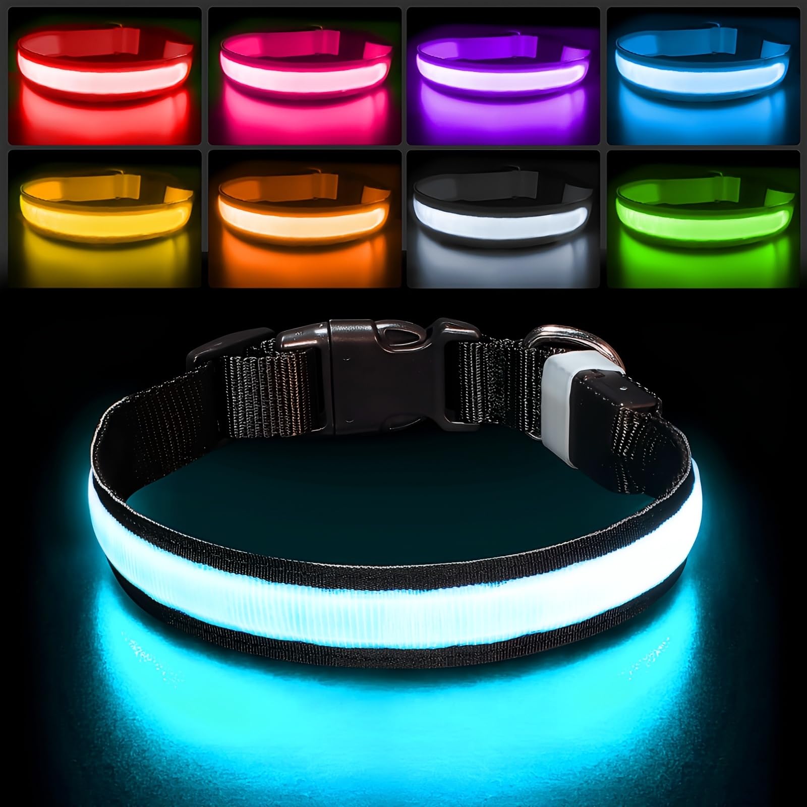 Pceotllar Light Up Dog Collar Lights For Night Walking - Led Dog Collar Light Rechargeable Color Changing, Glow In The Dark Dog Collars Waterproof Glowing Dog Collars For Large Small Medium Dogs