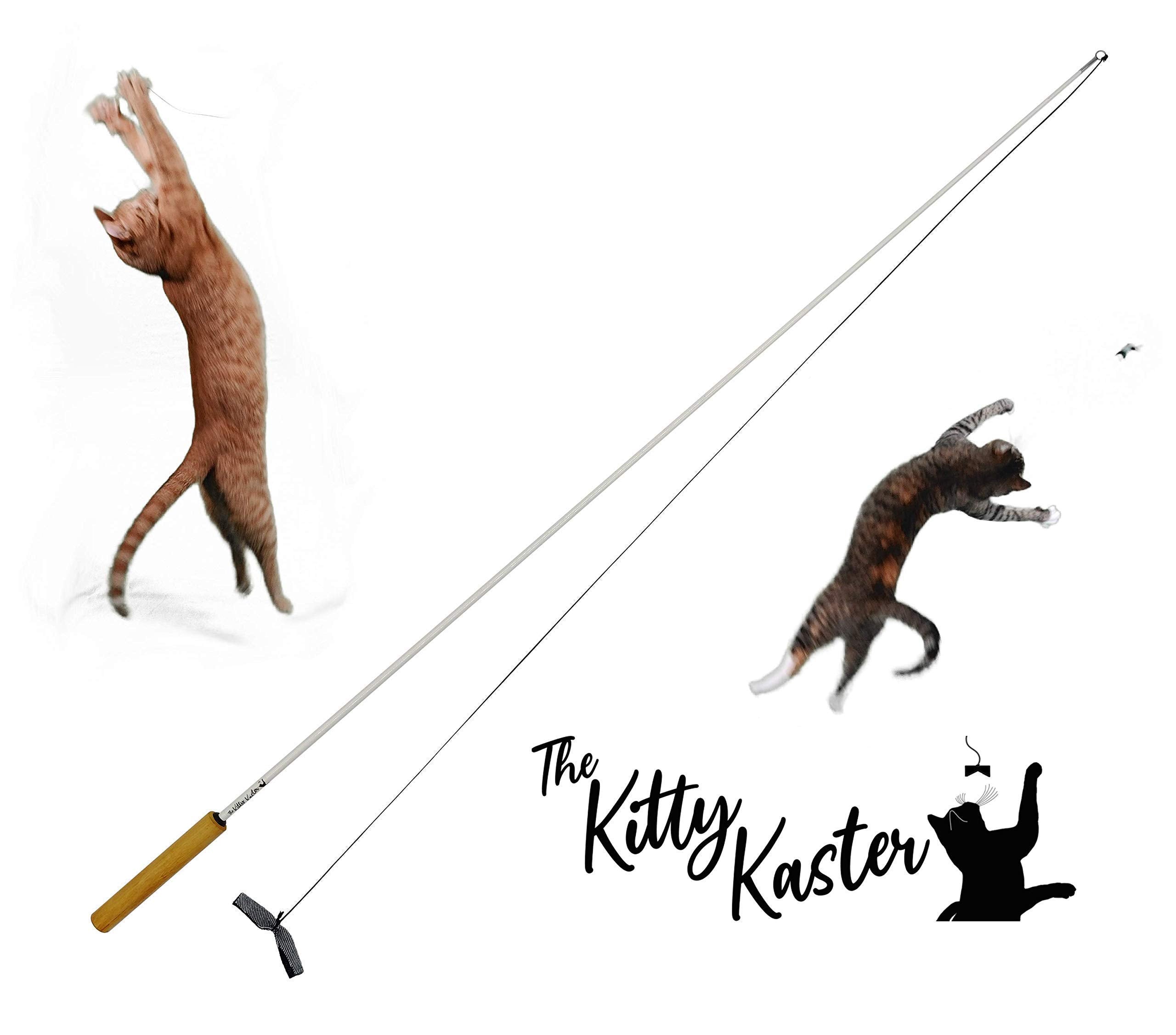 Kitty Kaster Premium Cat Toy Exerciser Fishing Pole 39 Inch Safe For Cats Cat Wand Kitty Tease Casting Toy