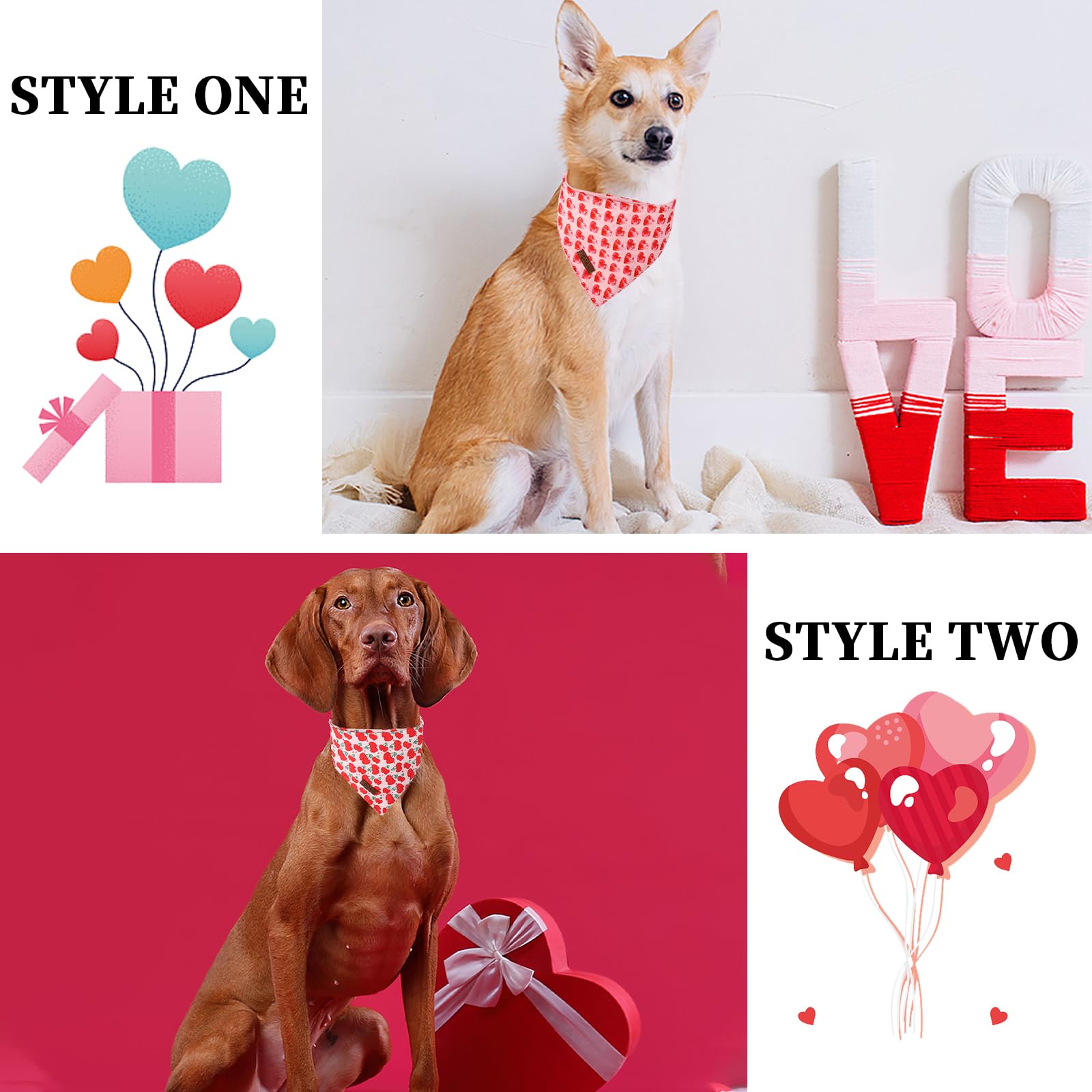 Dogwong Valentine'S Dog Bandanas 2 Pack, Pink Triangle Reversible Love Heart Pet Scarf Durable Girl Boy Holiday Bandana For Smal