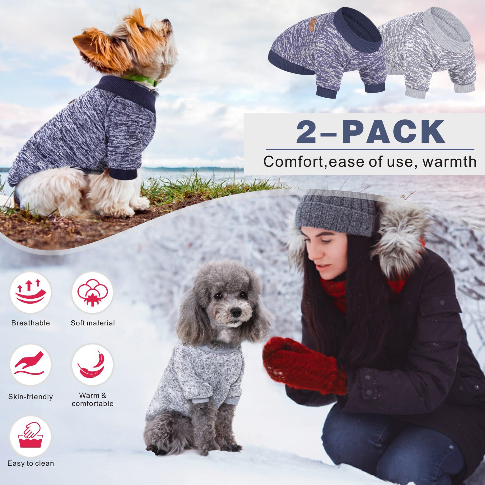 2 Pieces Pet Dog Classic Knitwear Sweater, Fleece Coat For Small,Medium Dogs,Warm Pet Dog Cat Clothes,Soft Puppy Customes For Ch