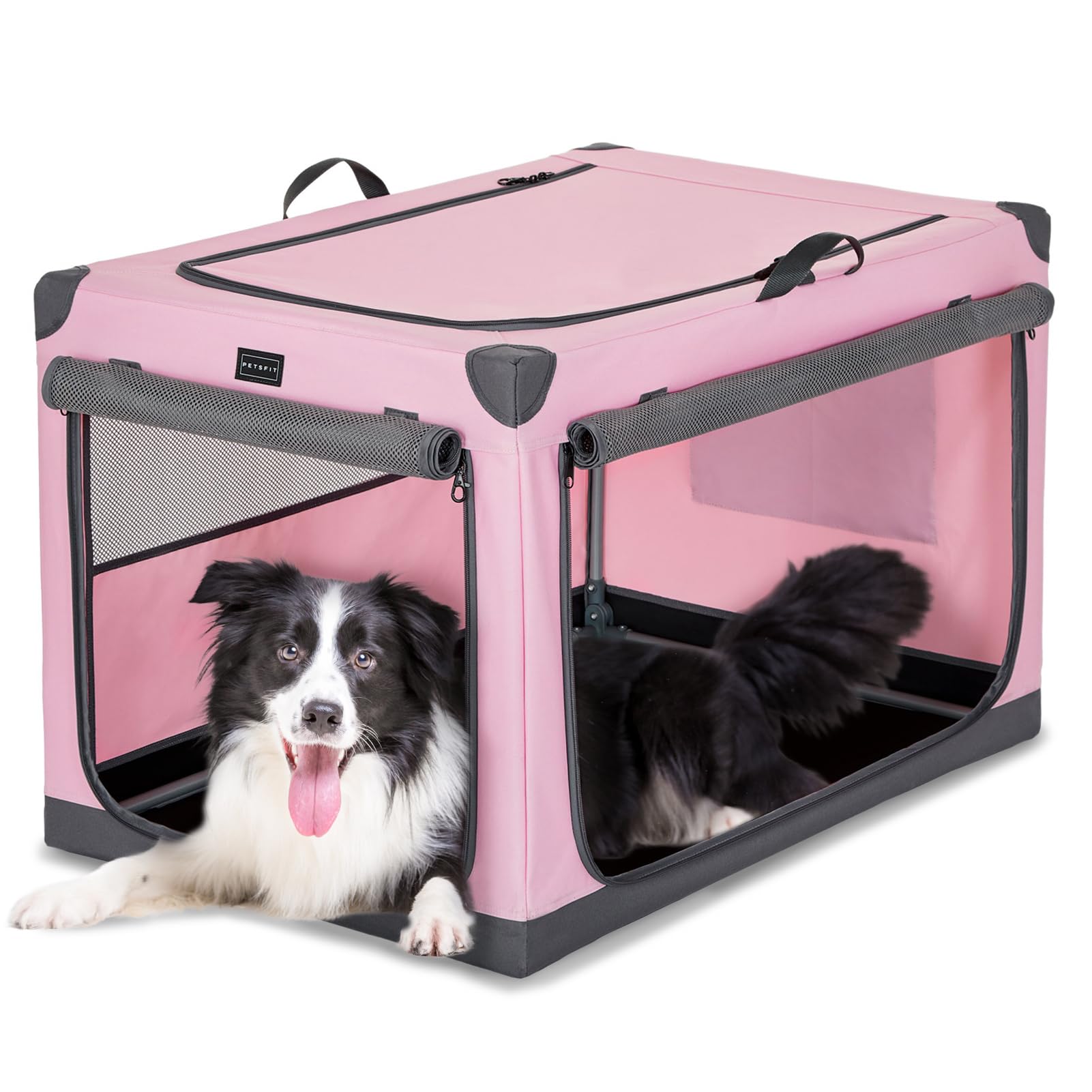Petsfit Collapsible Dog Crate, With Patented Adjustable Fabric Cover, Chewproof & Lockable Mesh Doors, Waterproof Base Portable 